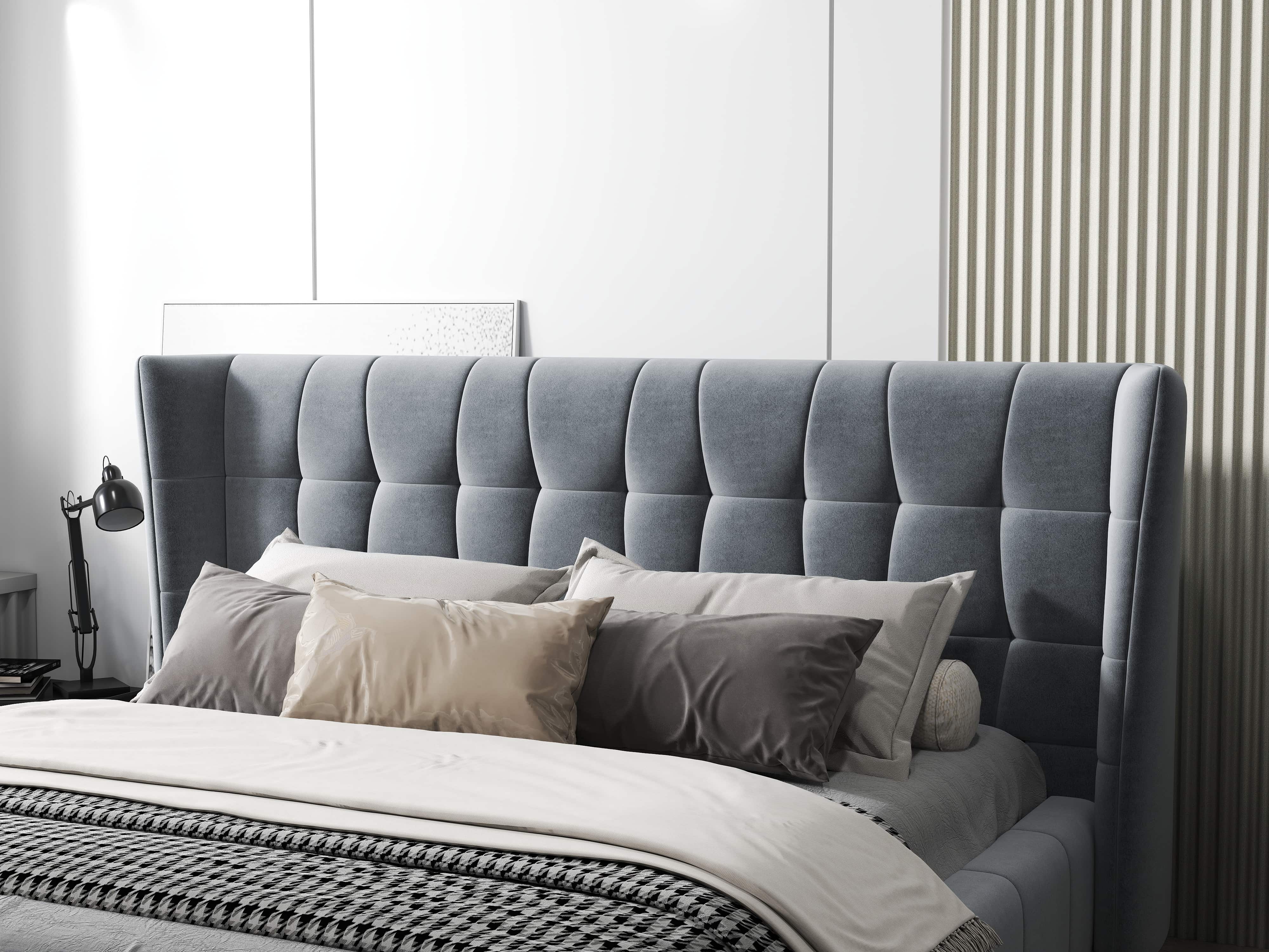 Pat dormitor dumonde, tapitat Gri, Bellagio 180x200 cm, somiera fixa inclusa WLS