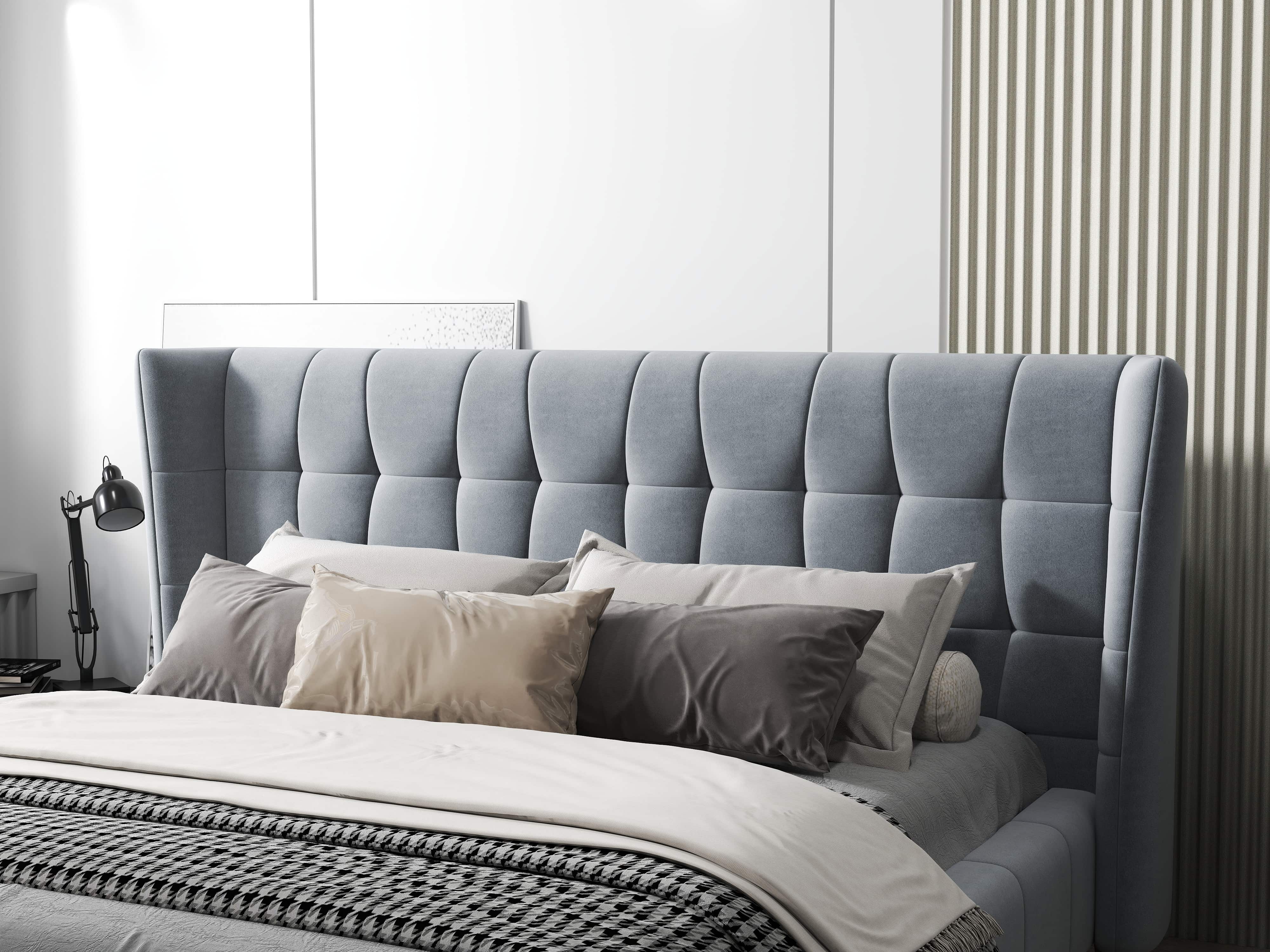 Pat dormitor dumonde, tapitat gri, Bellagio 160x200 cm, somiera fixa inclusa WLS