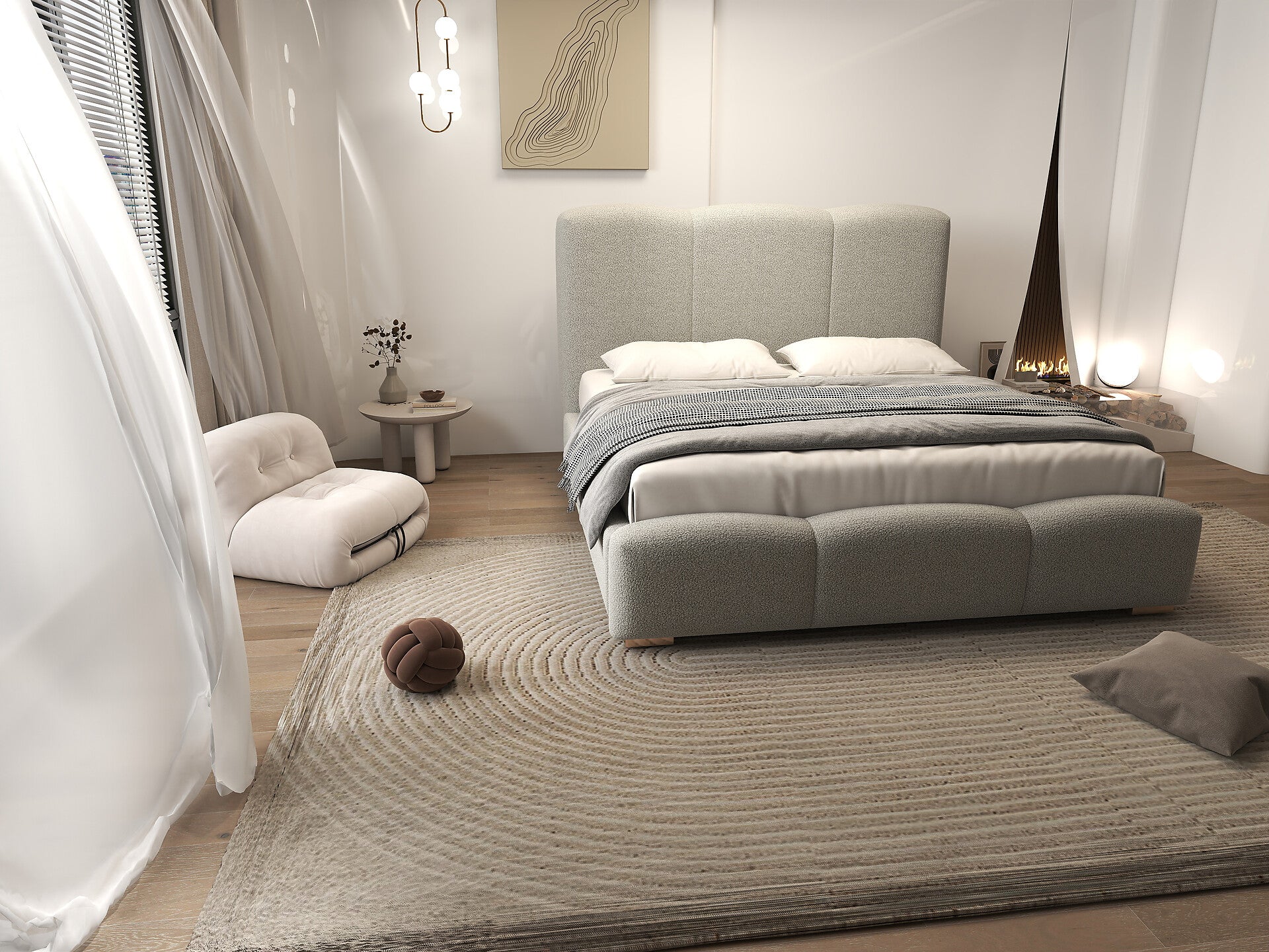 Pat dormitor dumonde, tapitat gri, Havana 160x200 cm, somiera rabatabila inclusa, spatiu depozitare