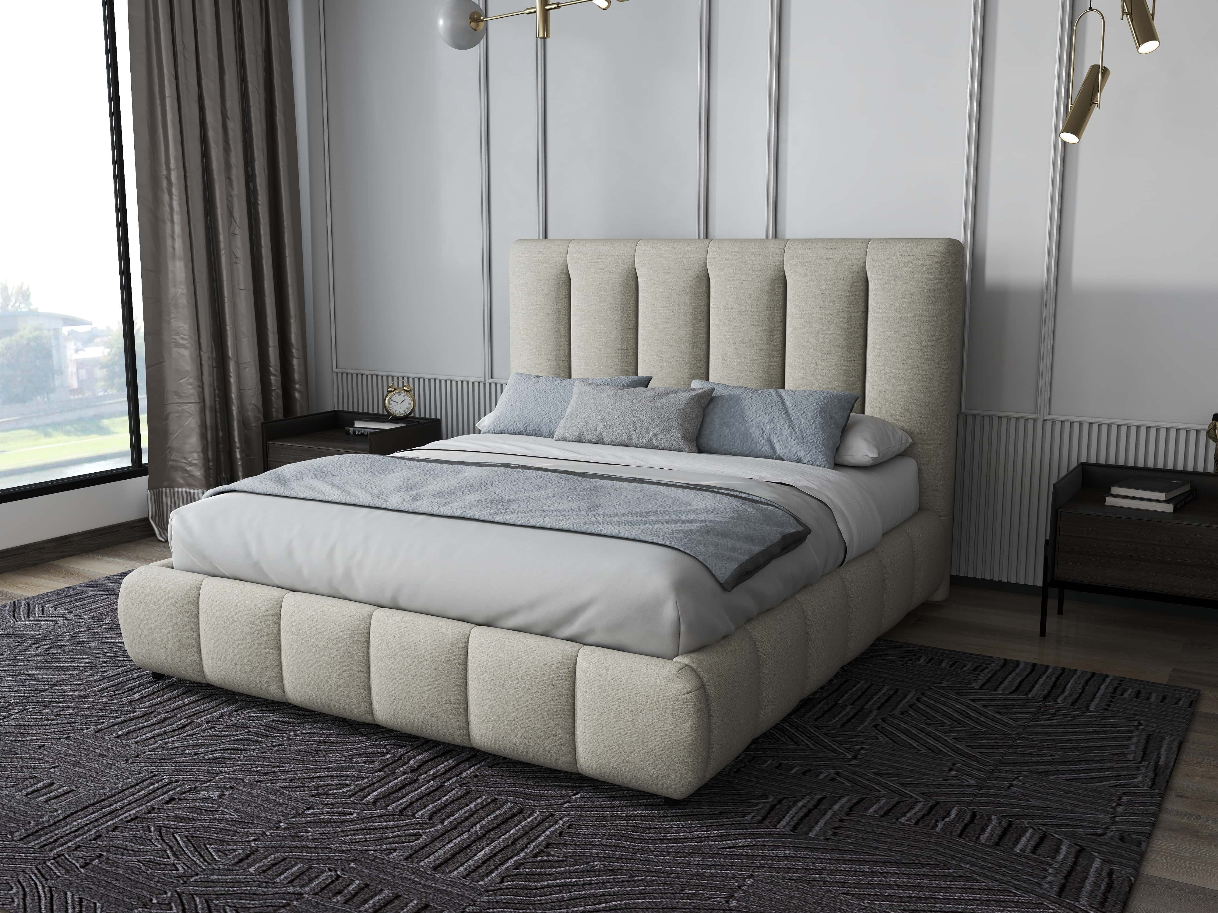 Pat dormitor dumonde, tapitat gri, Divaneo 160x200 cm, somiera rabatabila inclusa, spatiu depozitare WLS