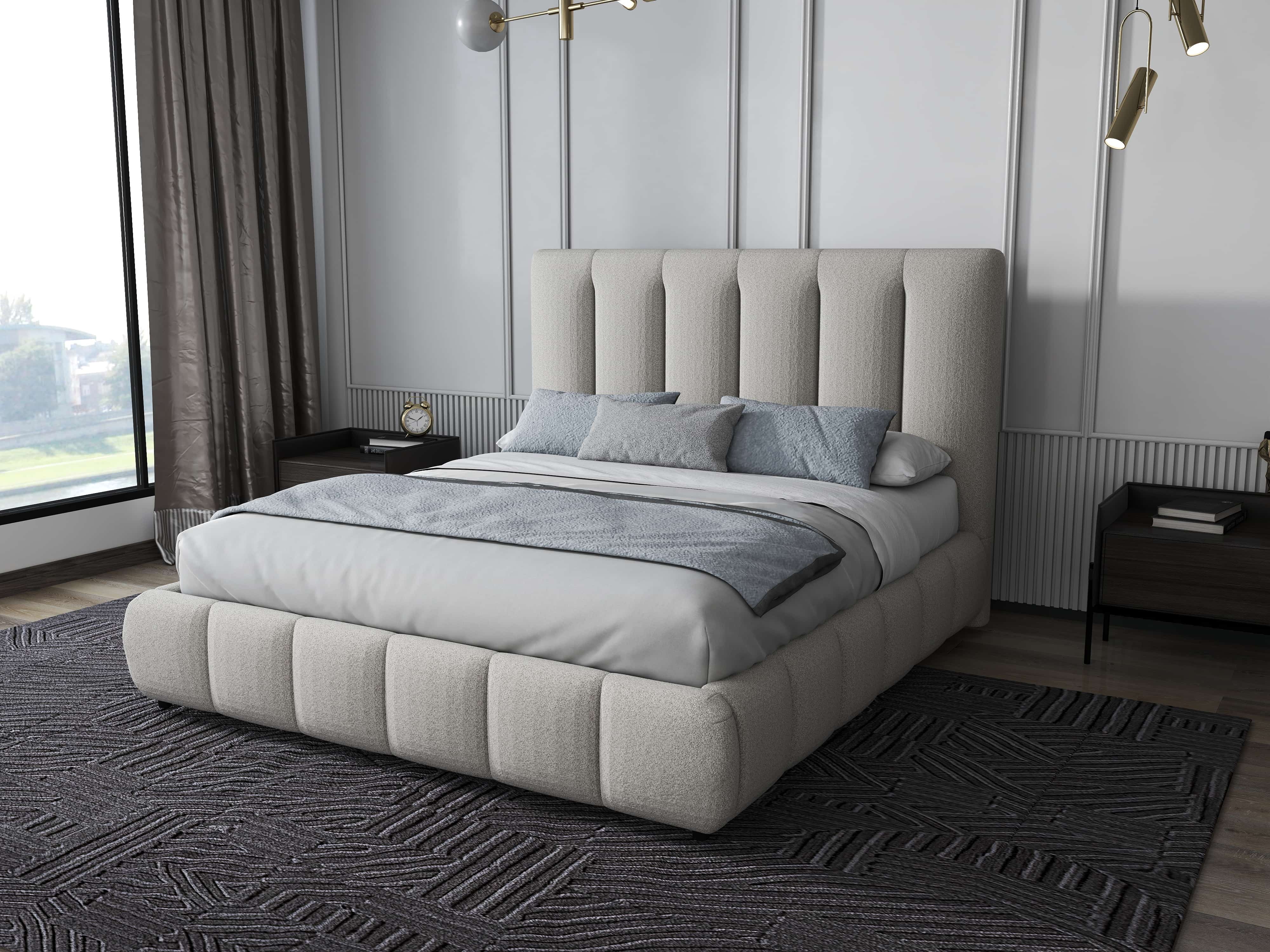 Pat dormitor dumonde, tapitat gri, Divaneo 180x200 cm, somiera rabatabila inclusa, spatiu depozitare WLS