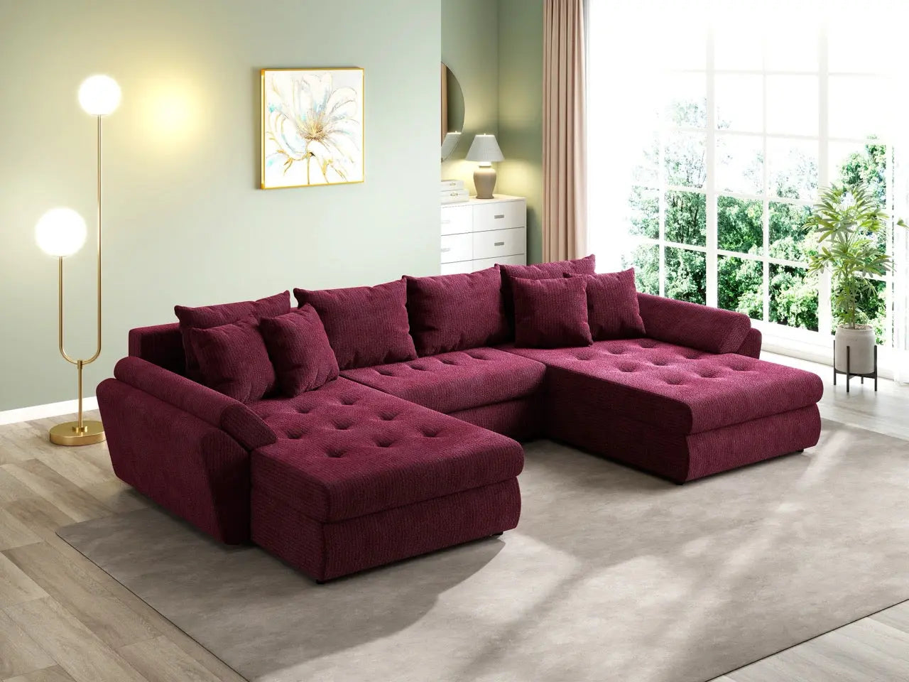 Colțar extensibil dumonde cu ladă de depozitare si sezut confortabil din spuma HR, Loana U Zoom Red 355x185 cm Fabrica