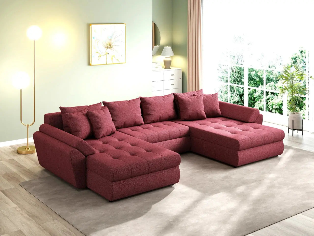 Colțar extensibil dumonde cu ladă de depozitare si sezut confortabil din spuma HR, Loana U Enjoy Winery 355x185 cm Fabrica