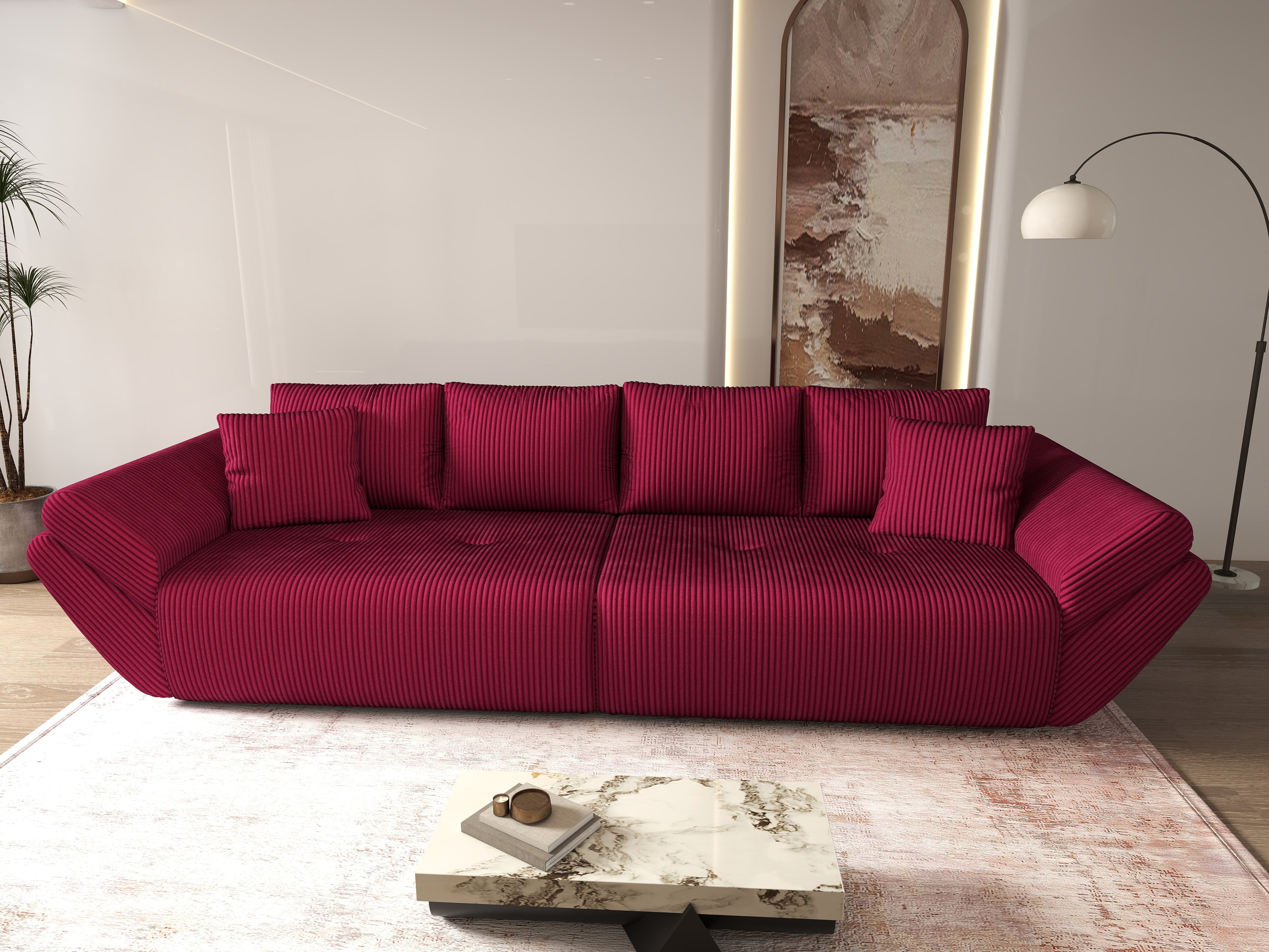 Canapea extensibilă dumonde cu ladă de depozitare si sezut confortabil din spuma HR, Berlin Zoom Red 300x100 cm Fabrica