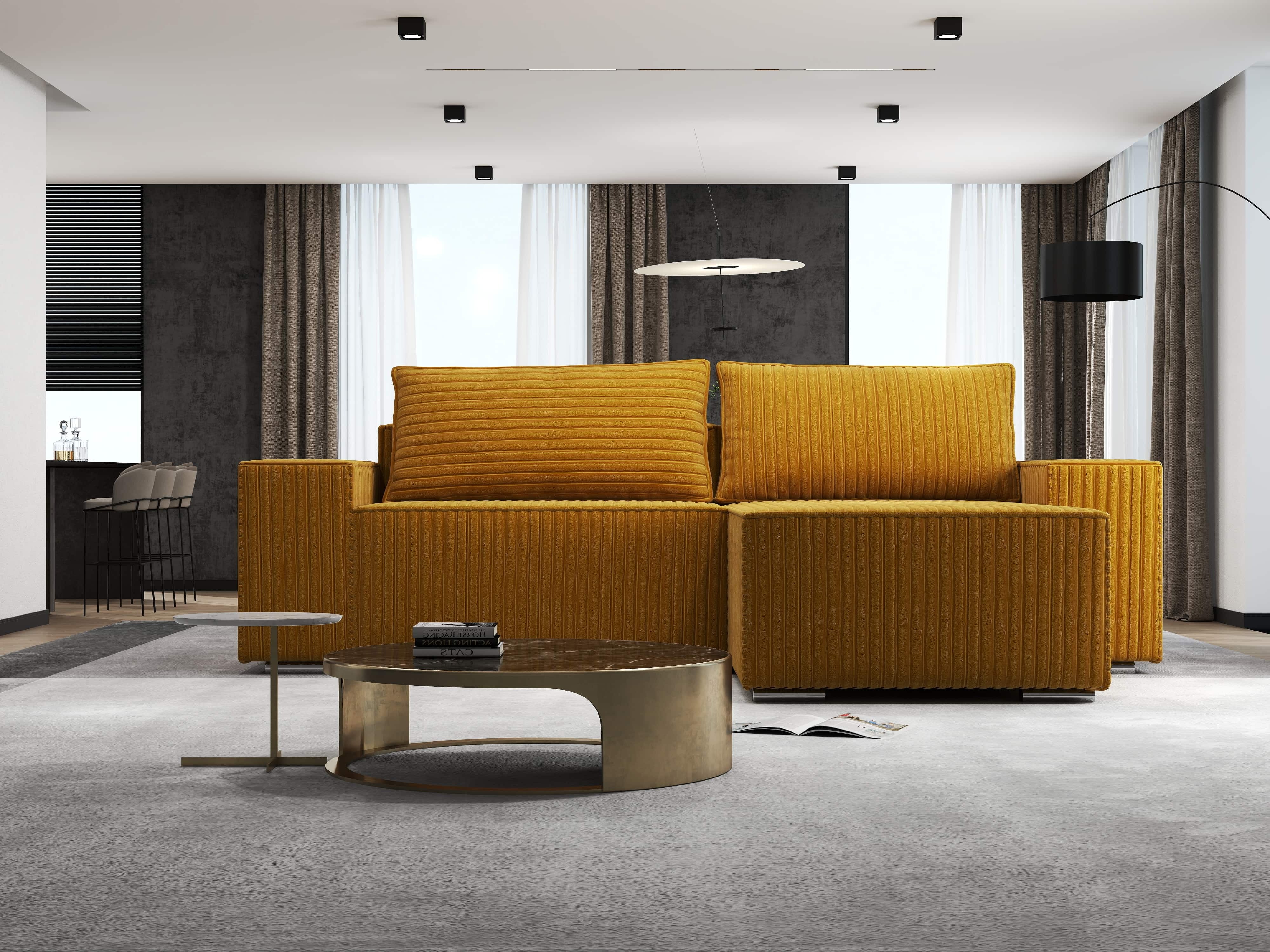 Colțar extensibil dumonde cu ladă de depozitare si sezut confortabil din spuma HR, Dream Ambience Mustar 290x185 cm II Fabrica