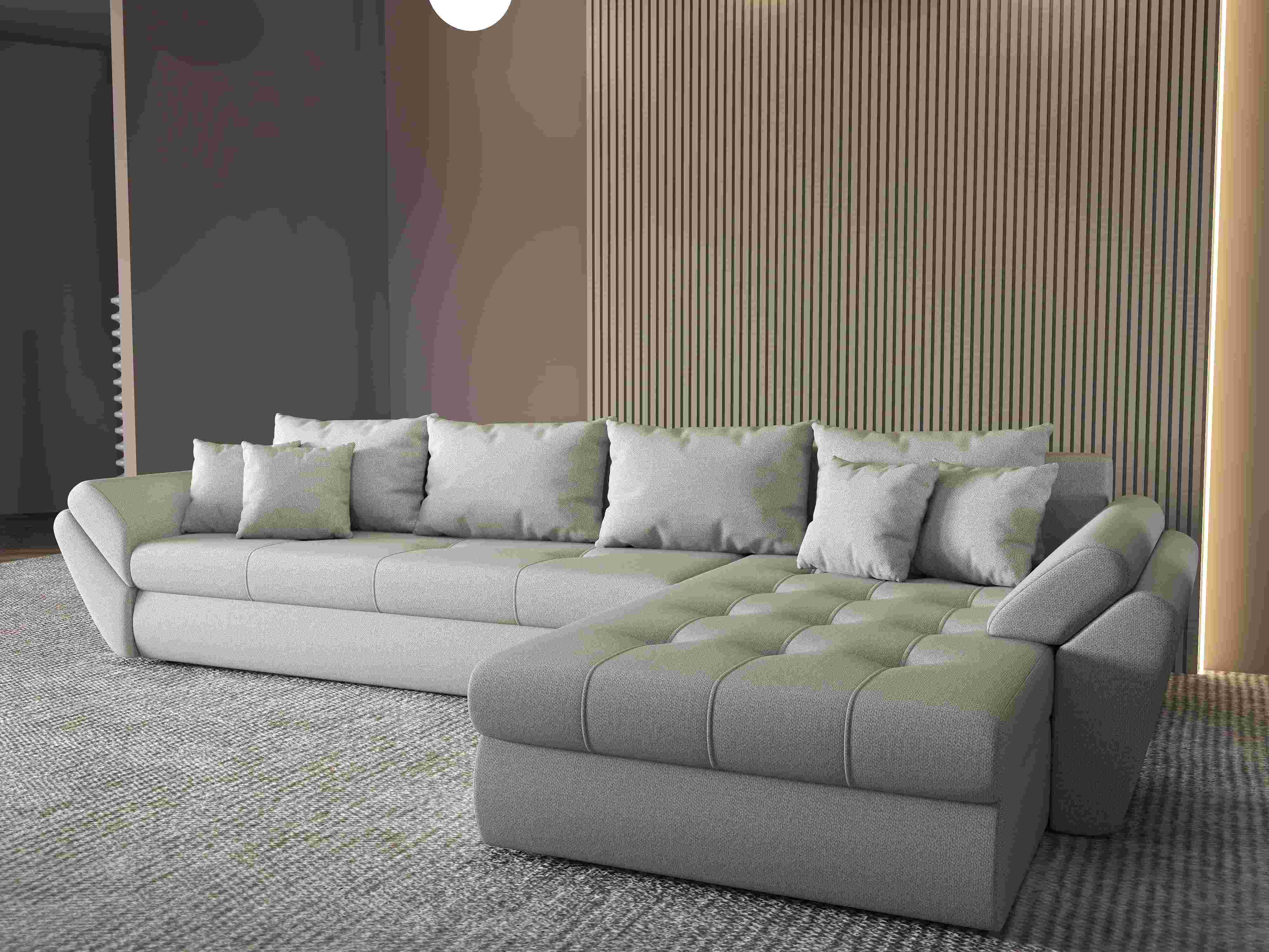 Colțar extensibil dumonde cu ladă de depozitare si sezut confortabil din spuma HR, Loana XL Enjoy Beige II 335x185 cm Fabrica