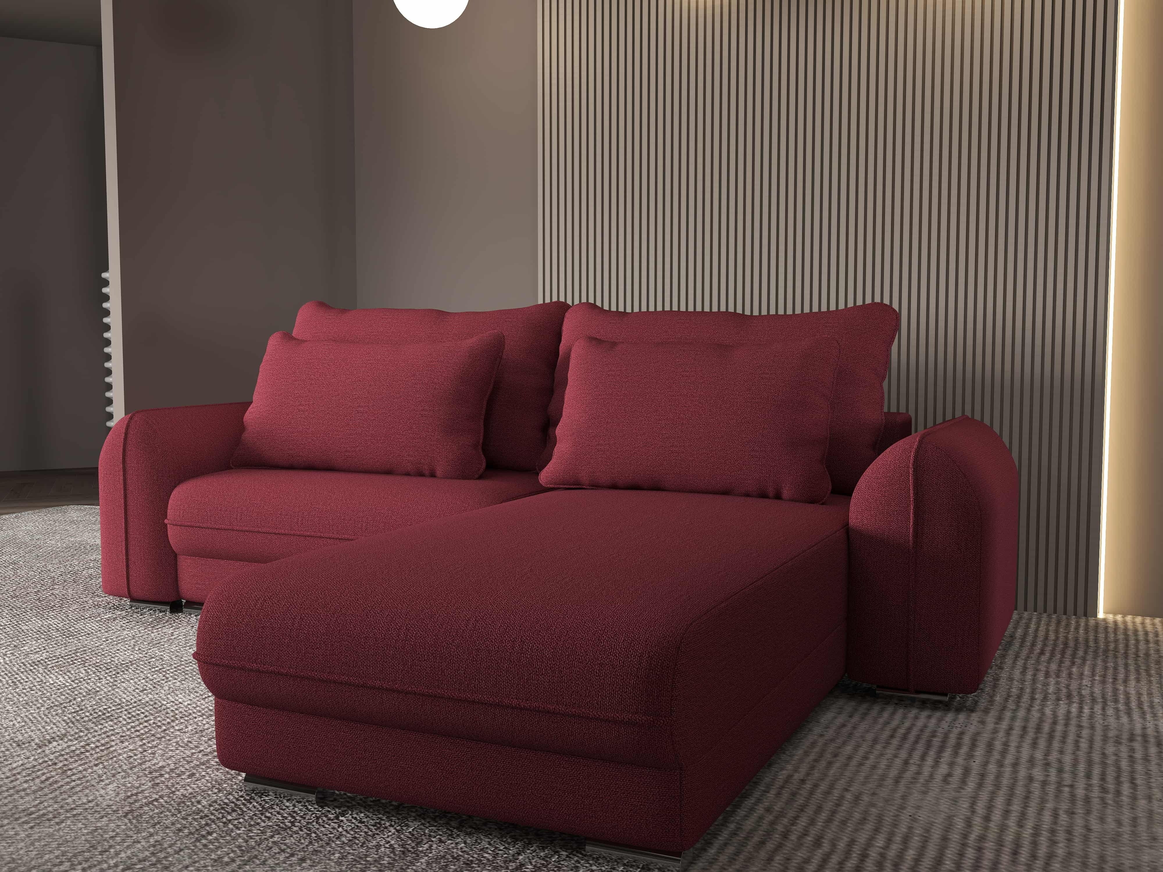 Colțar extensibil dumonde cu ladă de depozitare si sezut confortabil din spuma HR, Denver Enjoy Rosu 275x185 cm II Fabrica