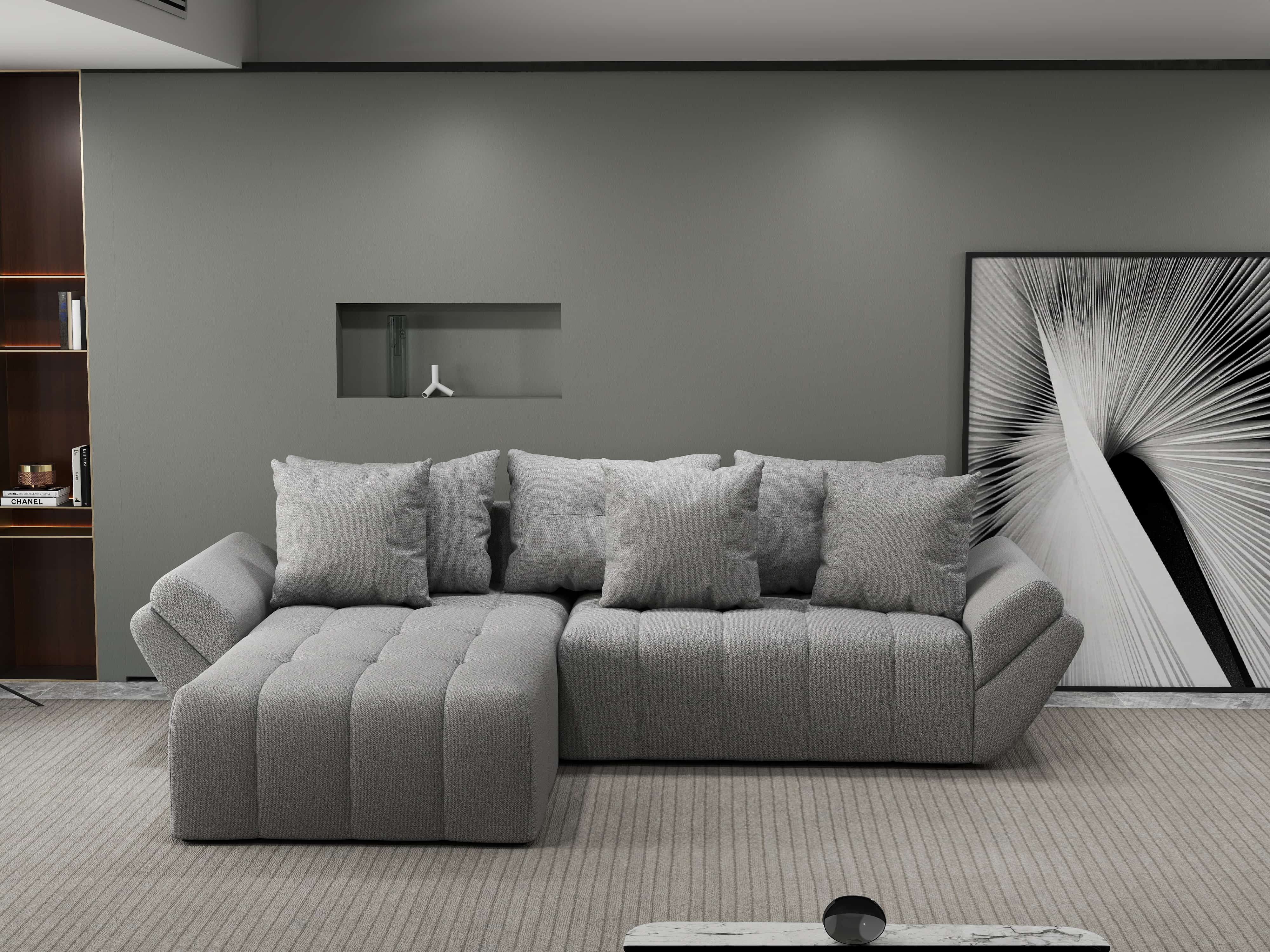 Colțar extensibil dumonde cu ladă de depozitare si sezut confortabil din spuma HR, Berlin Enjoy Gri 280x185 cm Fabrica