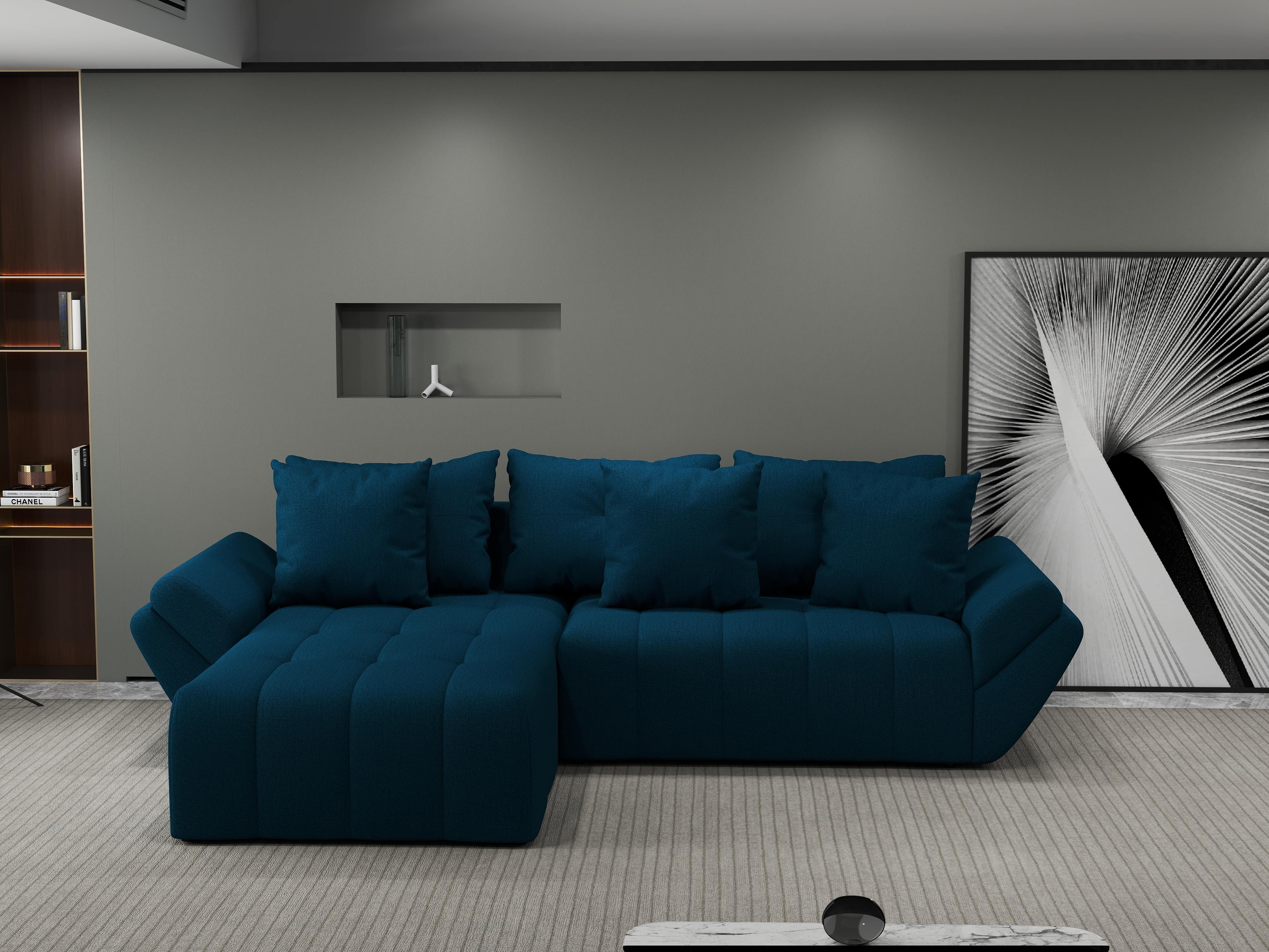 Colțar extensibil dumonde cu ladă de depozitare si sezut confortabil din spuma HR, Berlin Enjoy Petrol 280x185 cm Fabrica