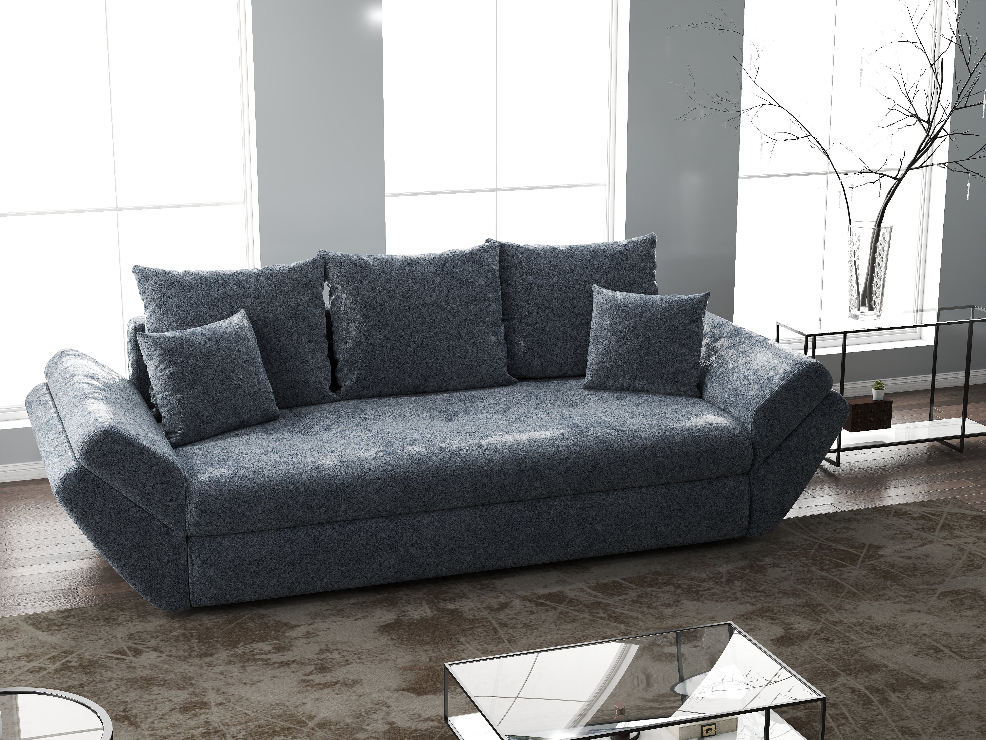 Canapea extensibilă dumonde cu ladă de depozitare si sezut confortabil din spuma HR, Loana Euphoria Grafit 250x100 cm Fabrica