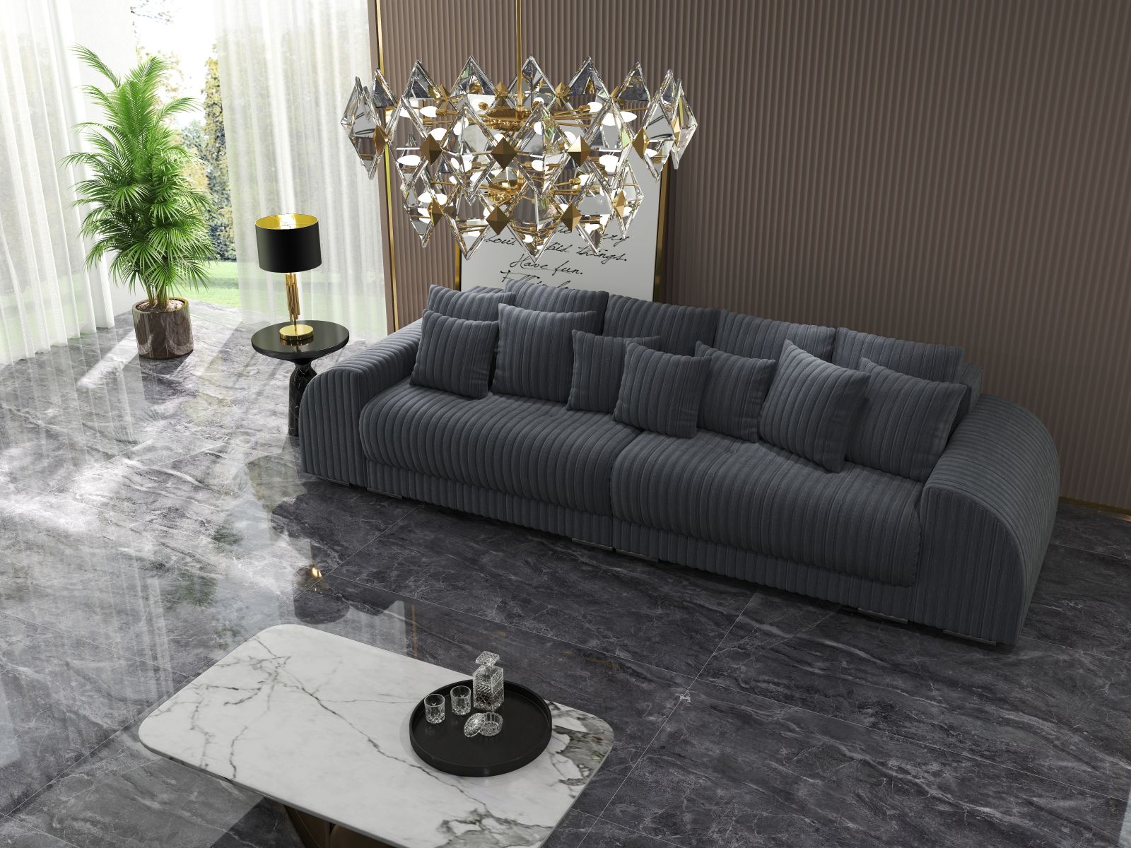 Canapea extensibilă dumonde cu 2 lăzi de depozitare si sezut confortabil din spuma HR, Verona Ambience Grey 310x100 cm Fabrica