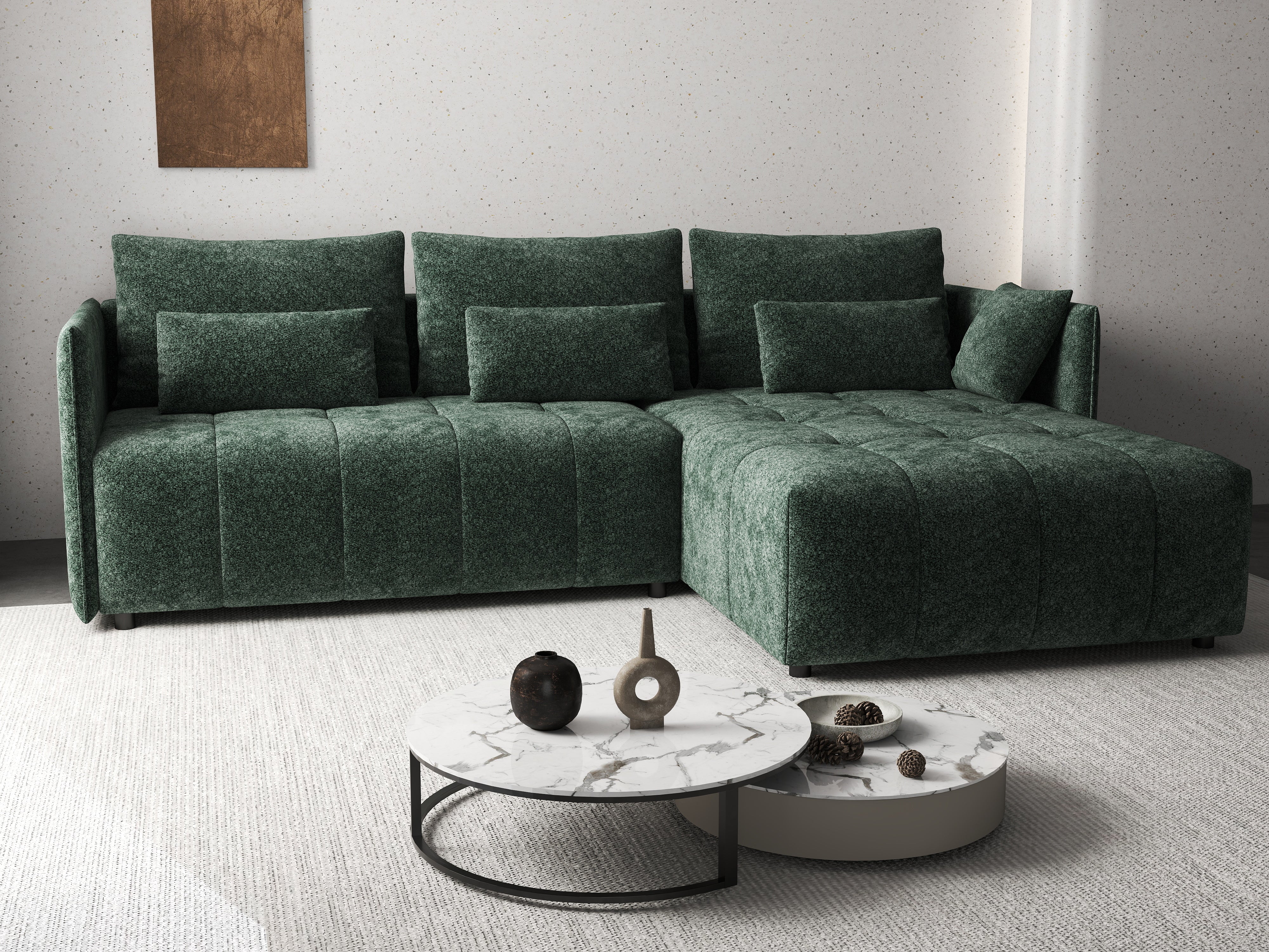 Colțar extensibil dumonde cu ladă de depozitare si sezut confortabil din spuma HR, Malta Euphoria Green 235x185 cm Fabrica