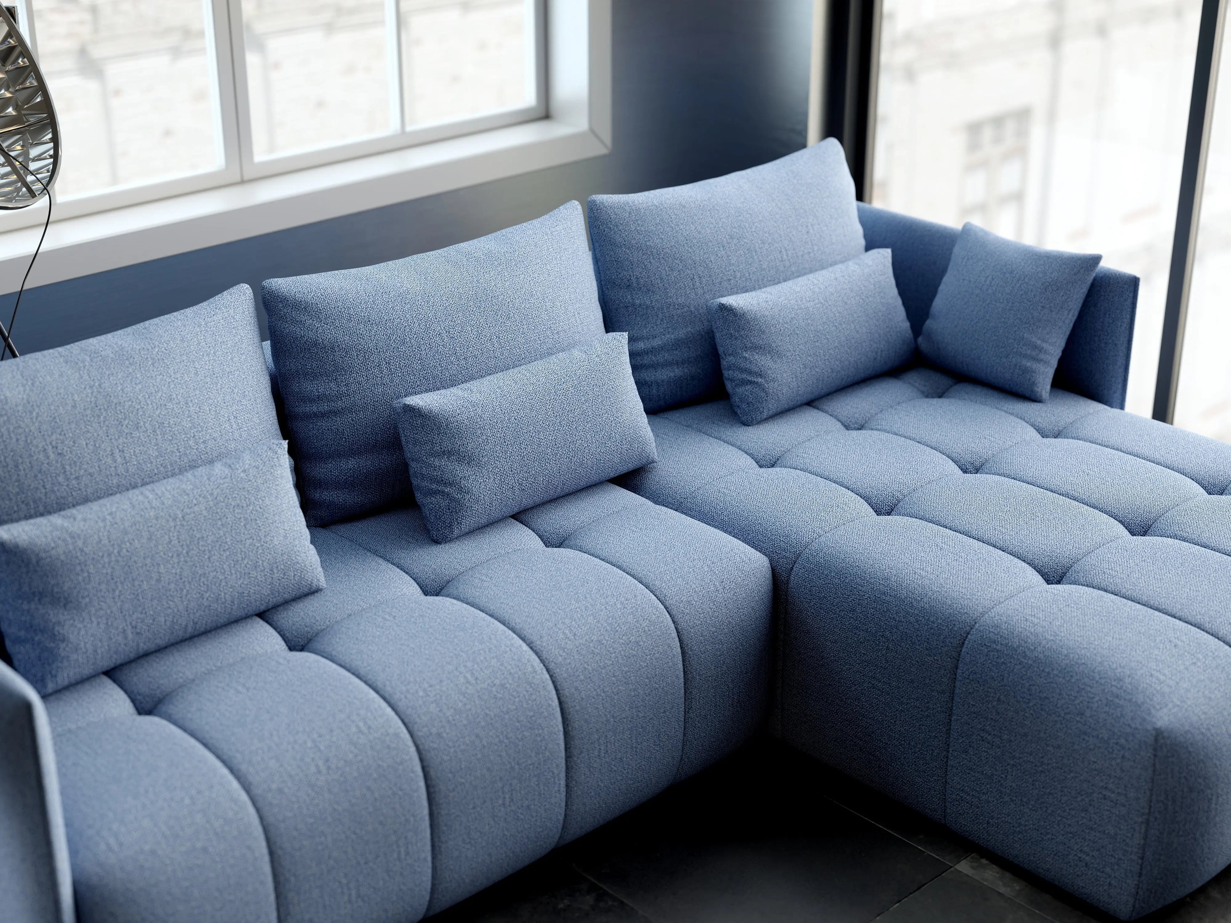 Colțar extensibil dumonde cu ladă de depozitare si sezut confortabil din spuma HR, Malta Blue II 235x185 cm Fabrica