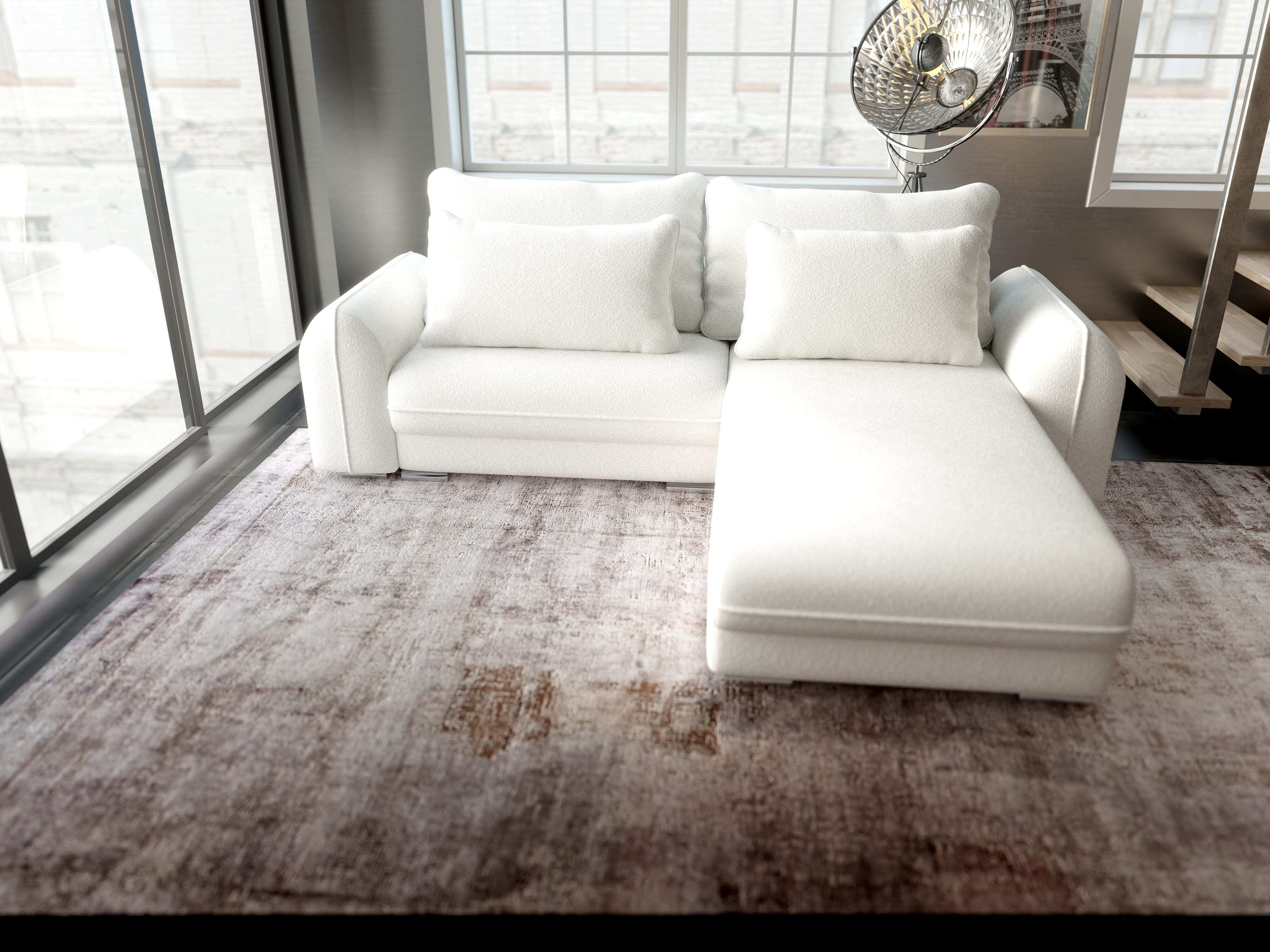 Colțar extensibil dumonde cu ladă de depozitare si sezut confortabil din spuma HR, Denver Euphoria Ivory 275x185 cm II Fabrica