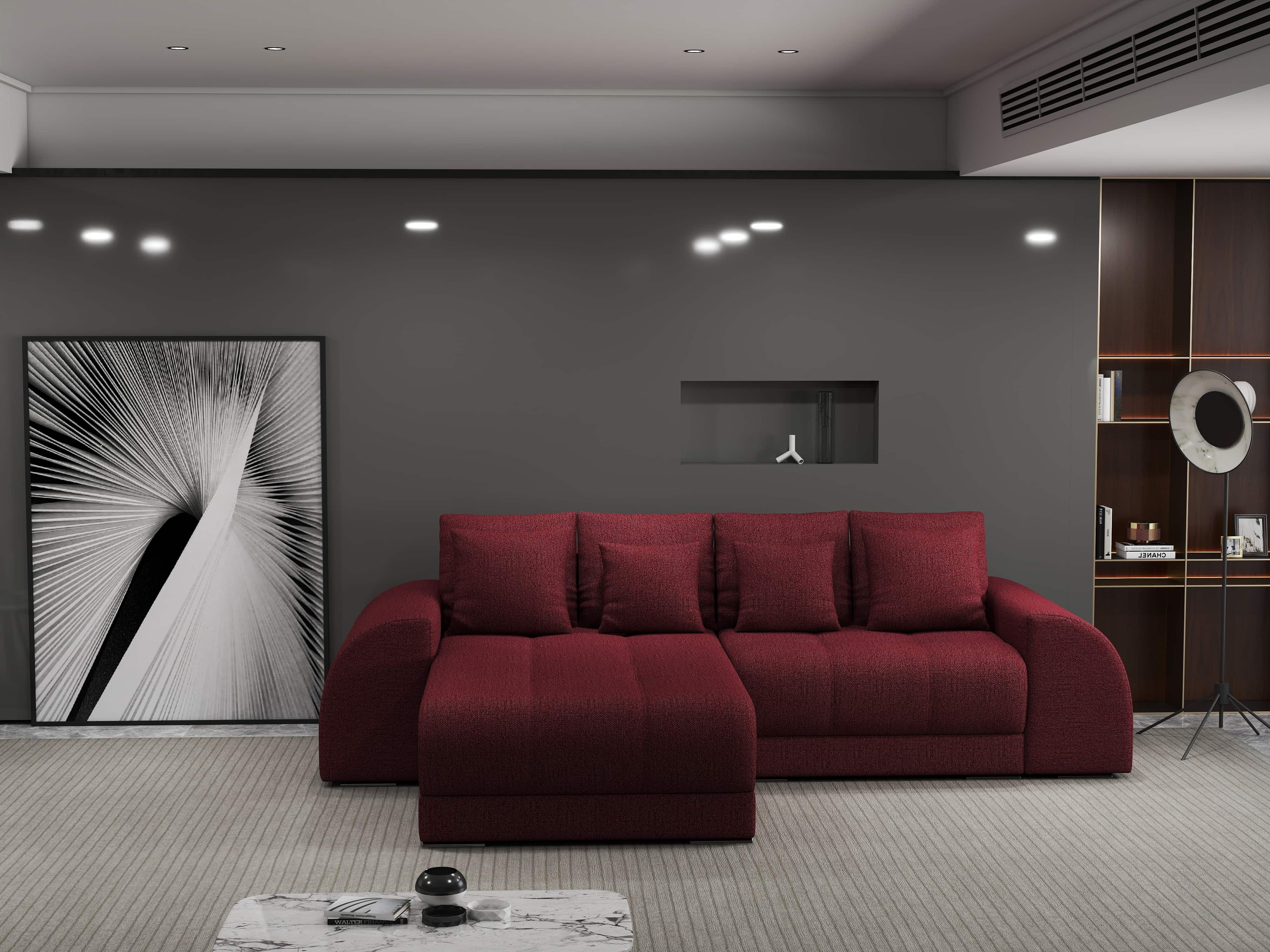 Colțar extensibil dumonde cu ladă de depozitare si sezut confortabil din spuma HR, Verona Enjoy Rosu 290x185 cm Fabrica