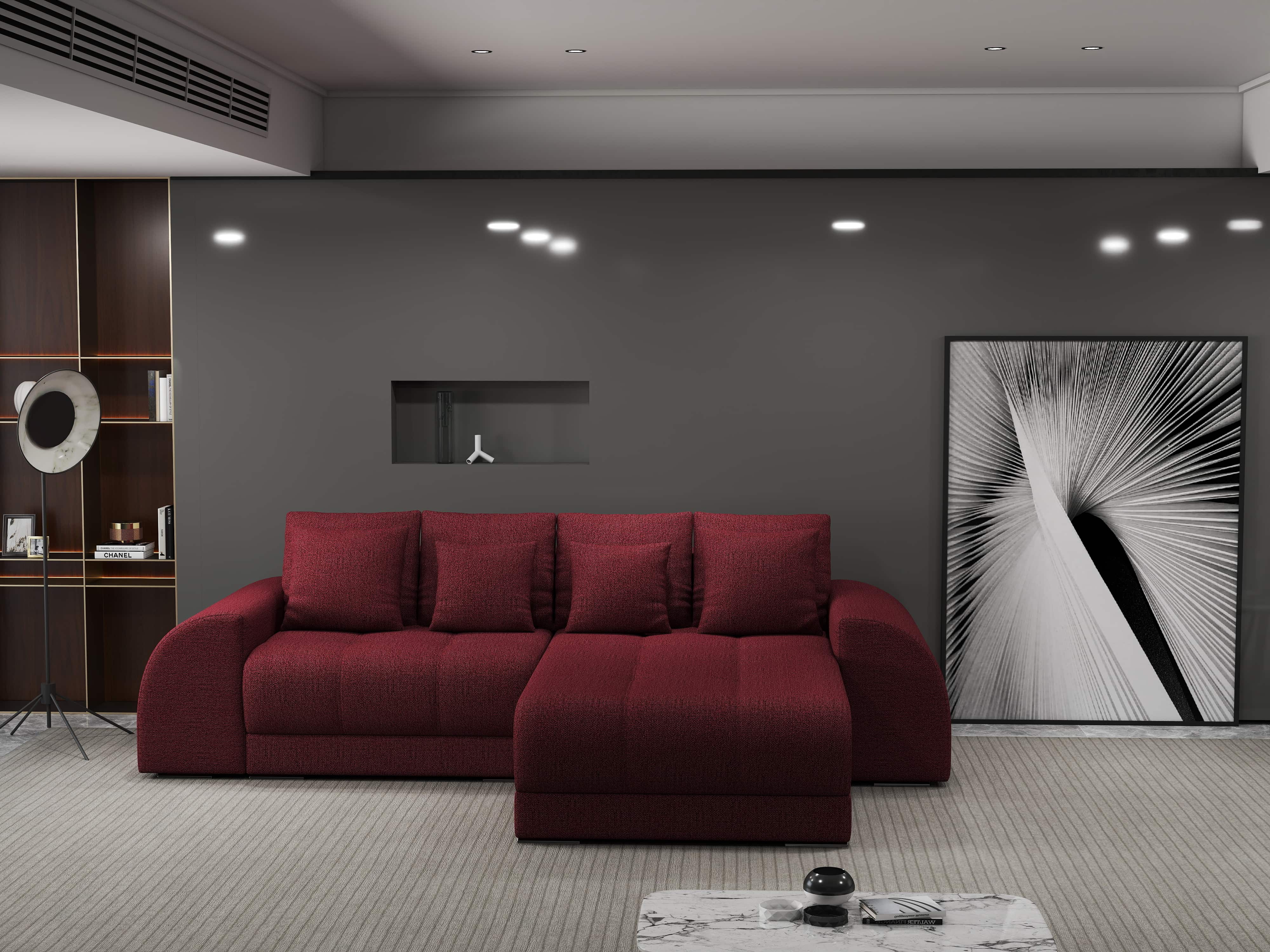 Colțar extensibil dumonde cu ladă de depozitare si sezut confortabil din spuma HR, Verona Enjoy Rosu II 290x185 cm Fabrica