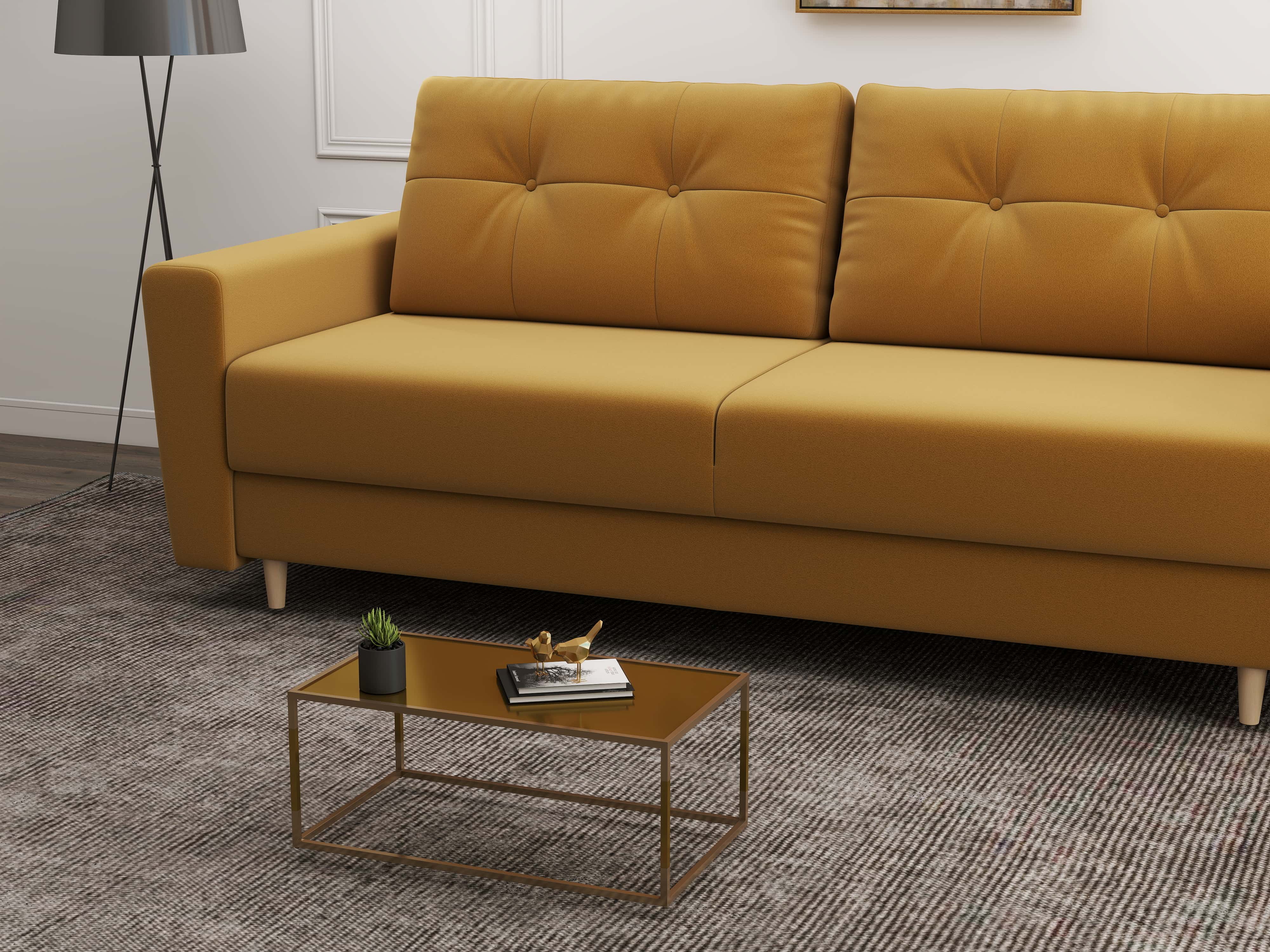 Canapea extensibilă dumonde cu ladă de depozitare si sezut confortabil din spuma HR, Summer Royal Mustar 225x100 cm fabrica