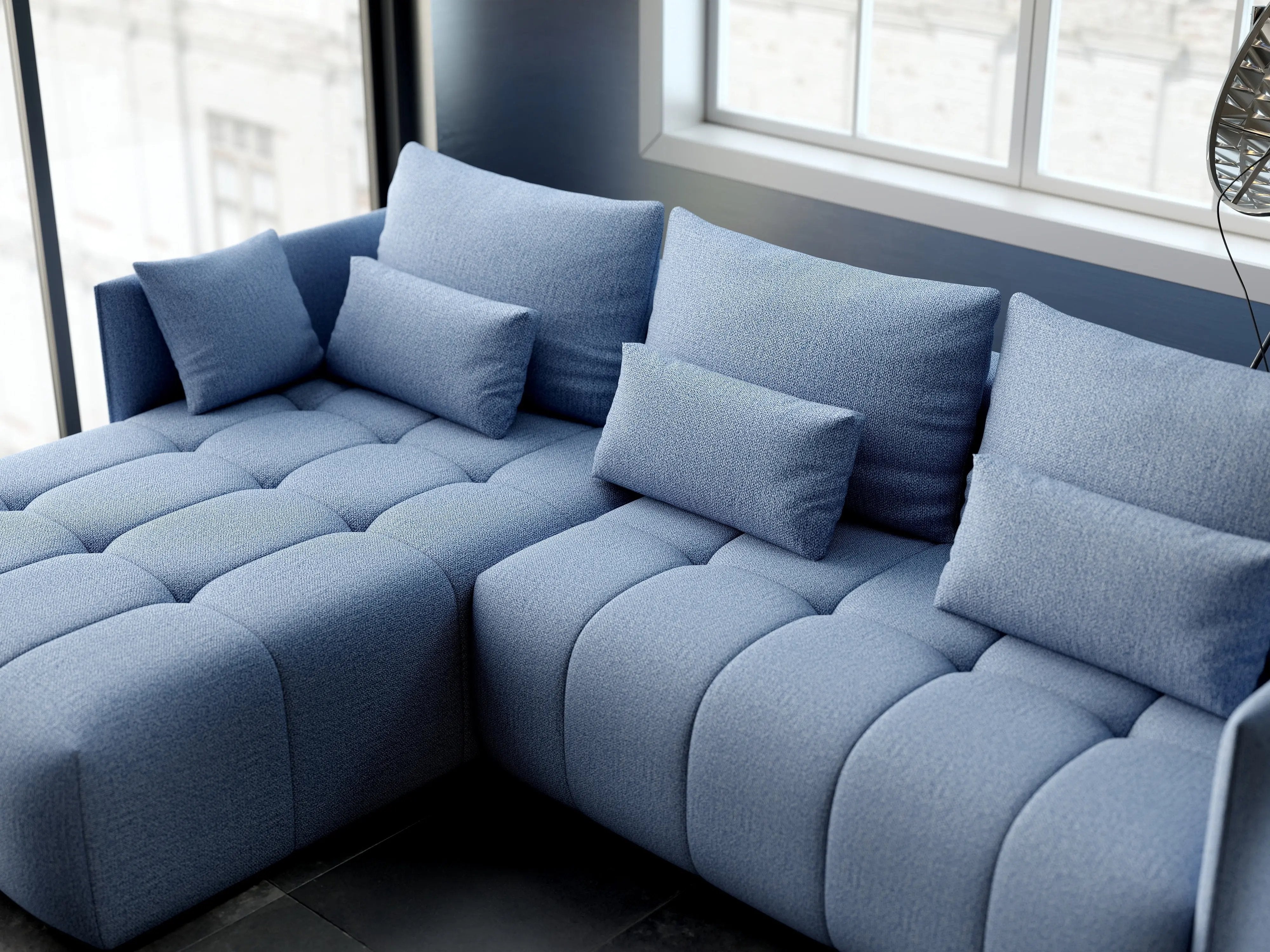 Colțar extensibil dumonde cu ladă de depozitare si sezut confortabil din spuma HR, Malta Enjoy Blue 235x185 cm Fabrica