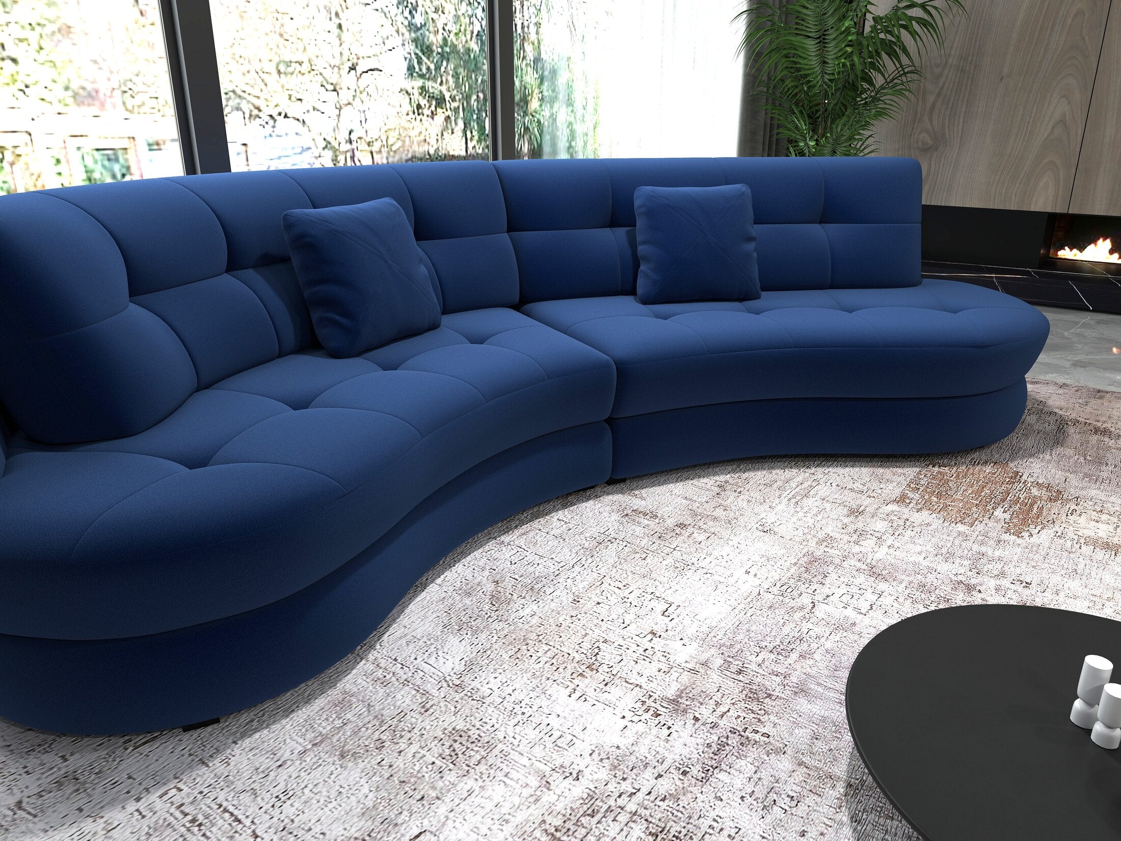 Canapea semirotunda dumonde cu șezut confortabil din spumă HR, Roma Royal Albastru Navy 300x160 cm