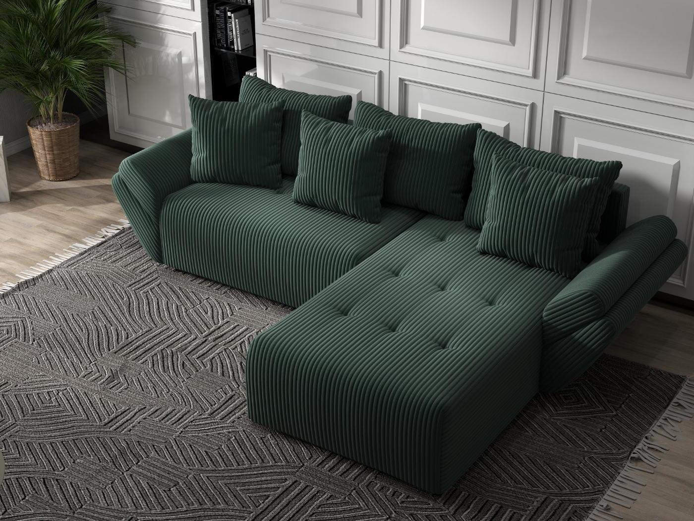 Colțar extensibil dumonde cu ladă de depozitare si sezut confortabil din spuma HR, Berlin Ambience Verde 280x185 cm II Fabrica