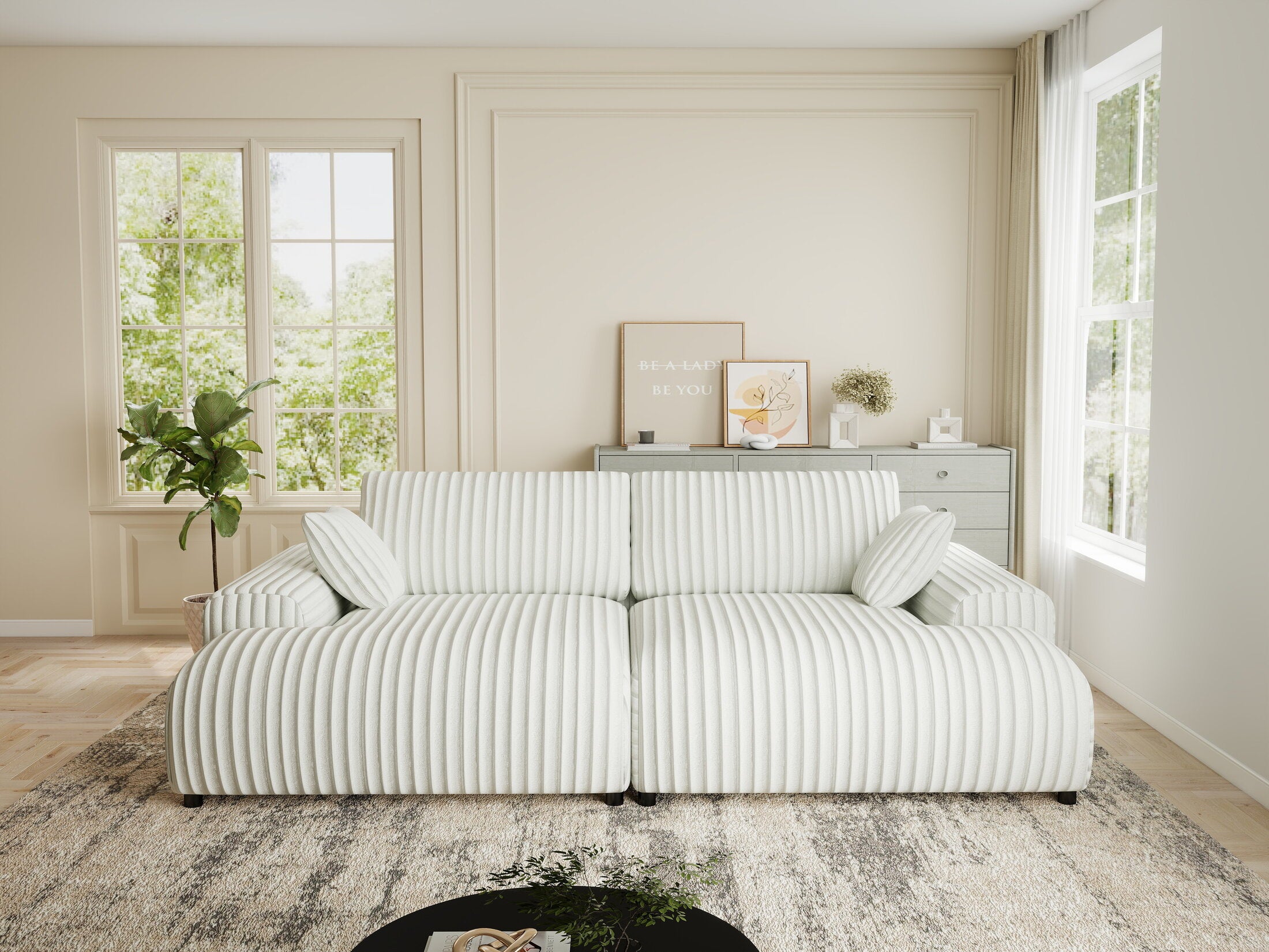 Canapea dumonde cu sezut confortabil din spuma HR, Hudson Ambience Alb 237x144 cm