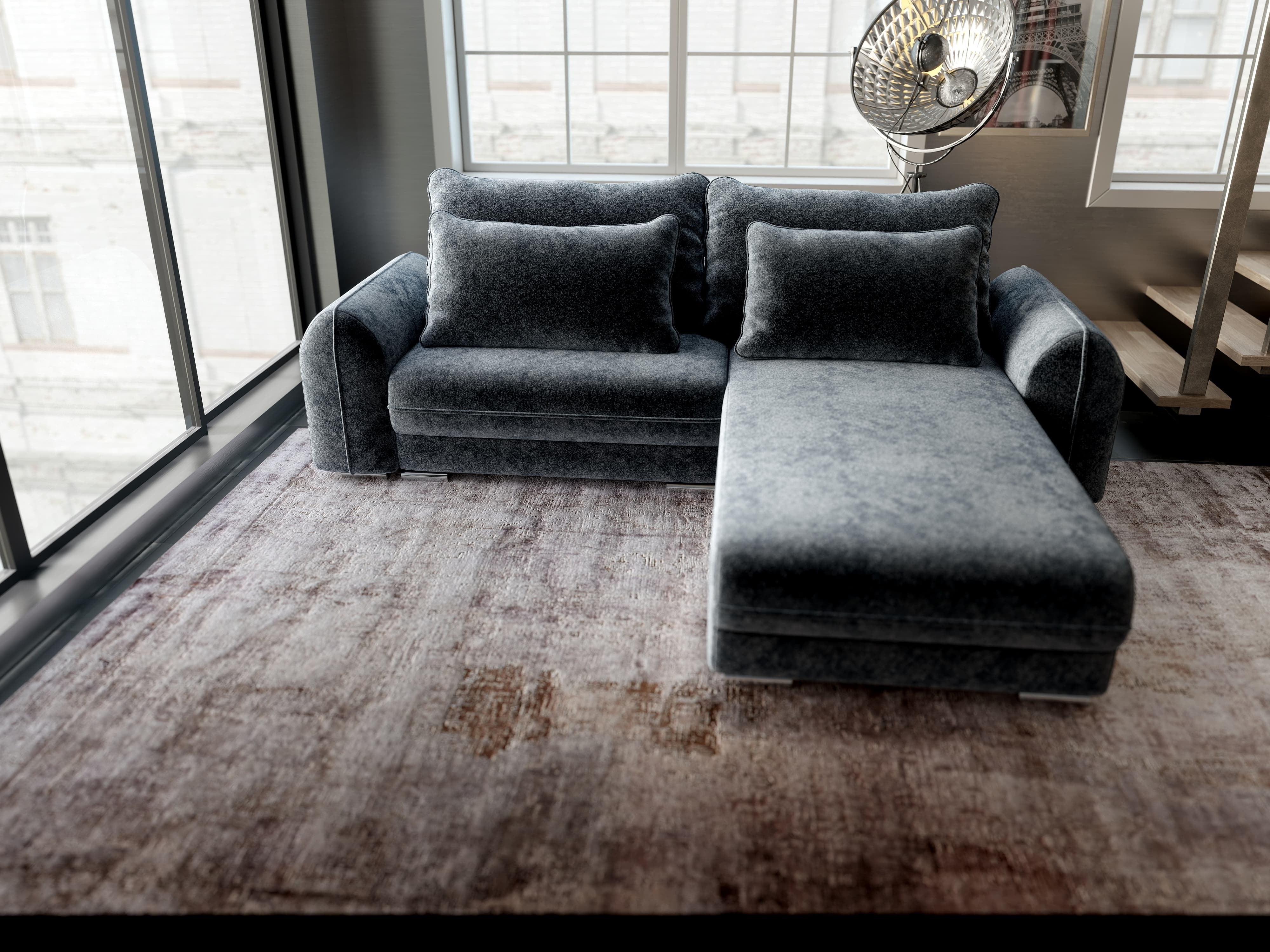 Colțar extensibil dumonde cu ladă de depozitare si sezut confortabil din spuma HR, Denver Euphoria Grafit 275x185 cm II Fabrica