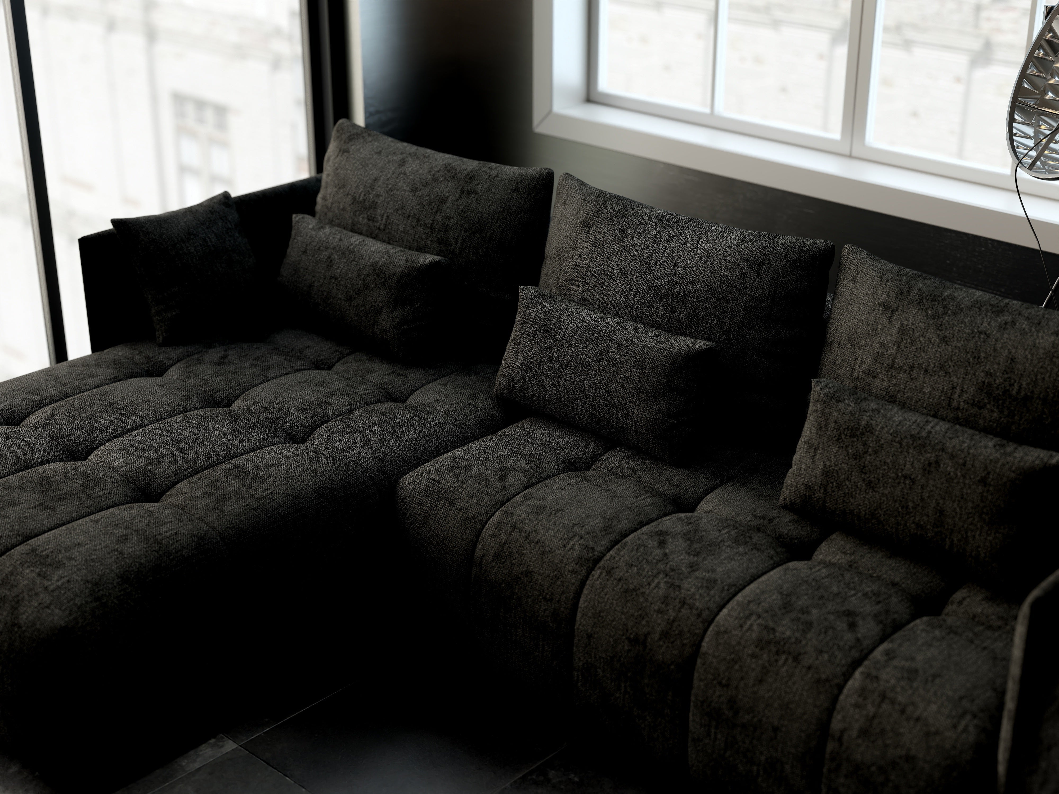 Colțar extensibil dumonde cu ladă de depozitare si sezut confortabil din spuma HR, Malta Enjoy Black 235x185 cm Fabrica