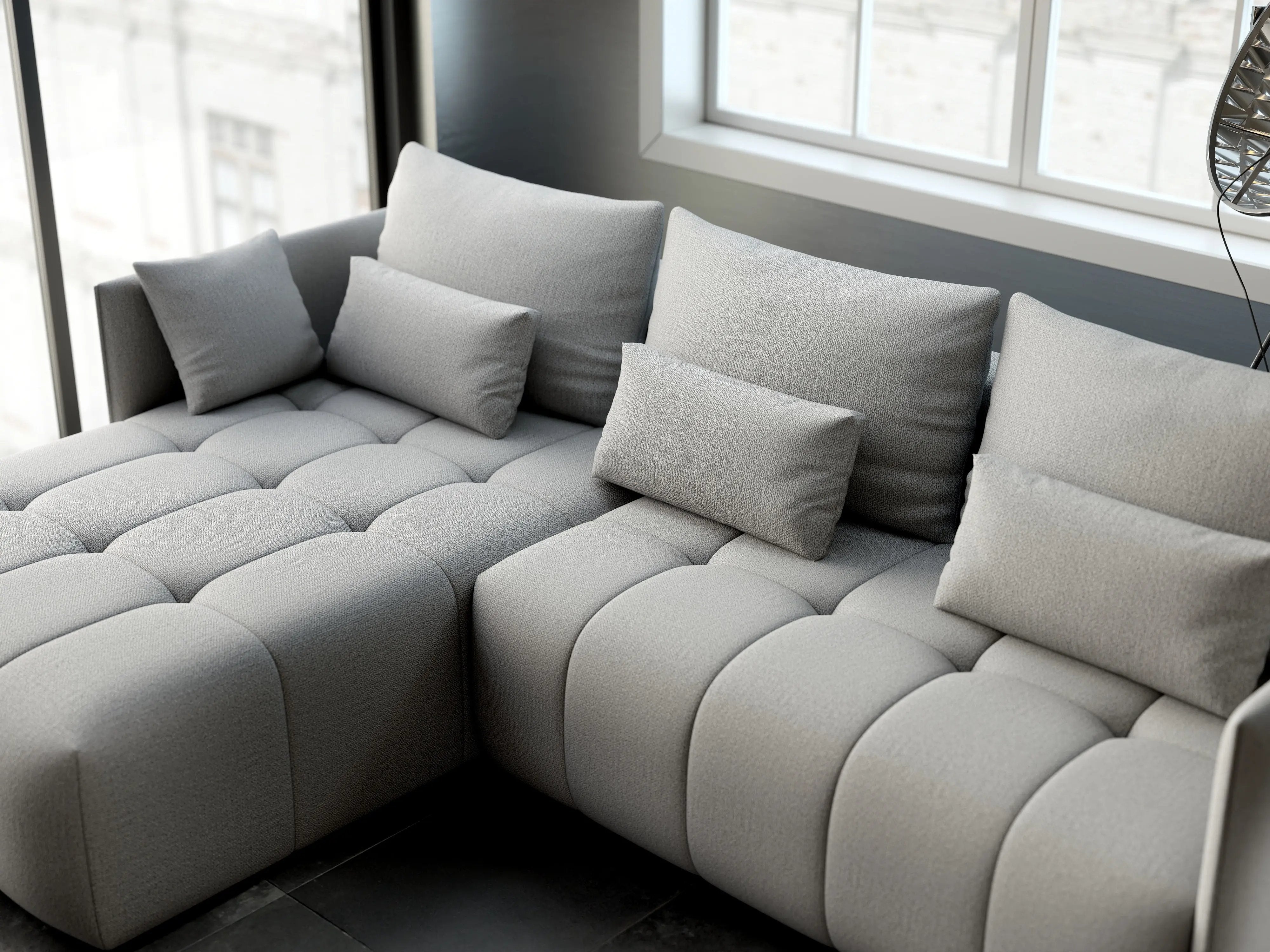 Colțar extensibil dumonde cu ladă de depozitare si sezut confortabil din spuma HR, Malta Enjoy Silver 235x185 cm Fabrica