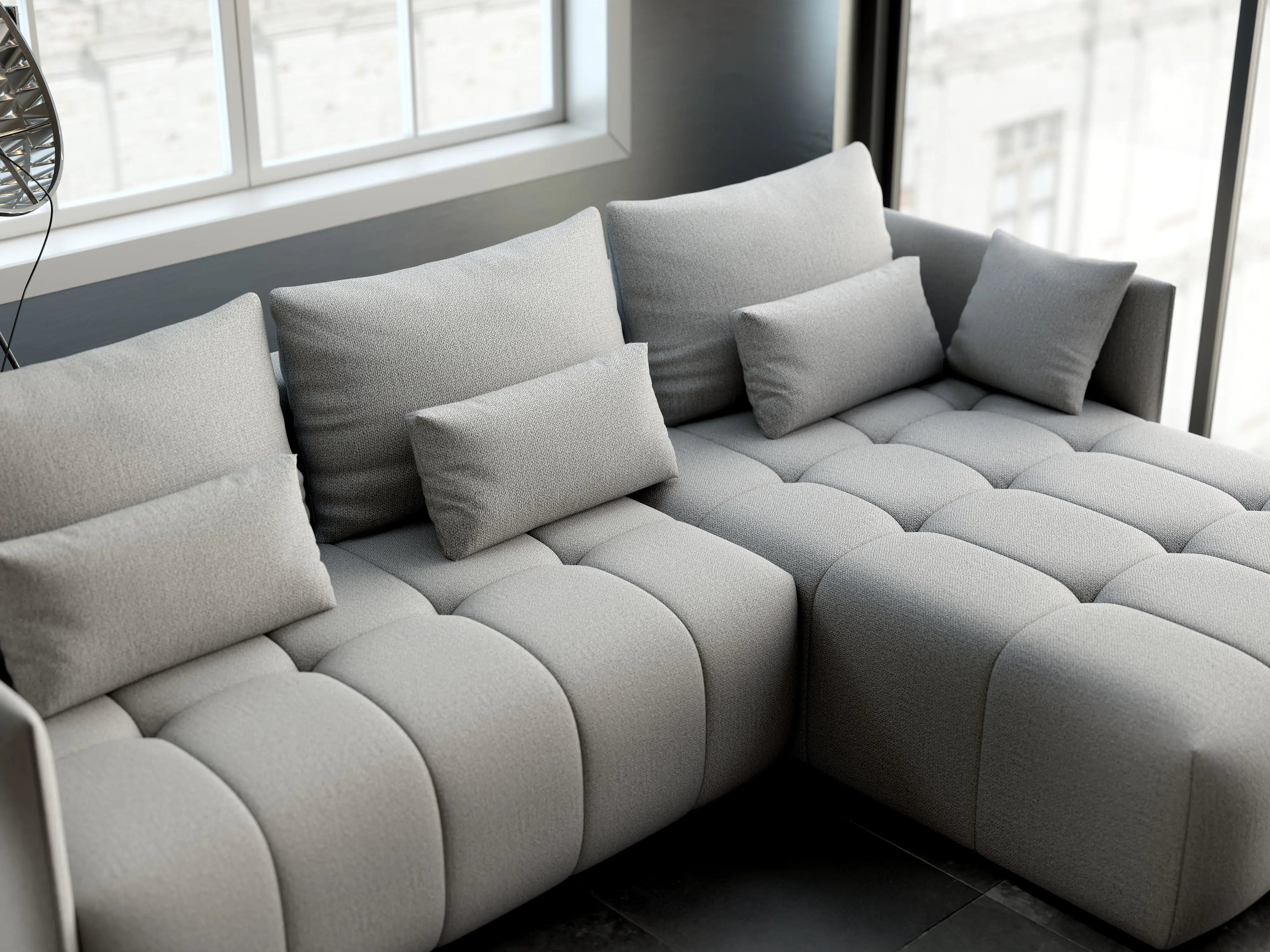 Colțar extensibil dumonde cu ladă de depozitare si sezut confortabil din spuma HR, Malta Grey II 235x185 cm Fabrica