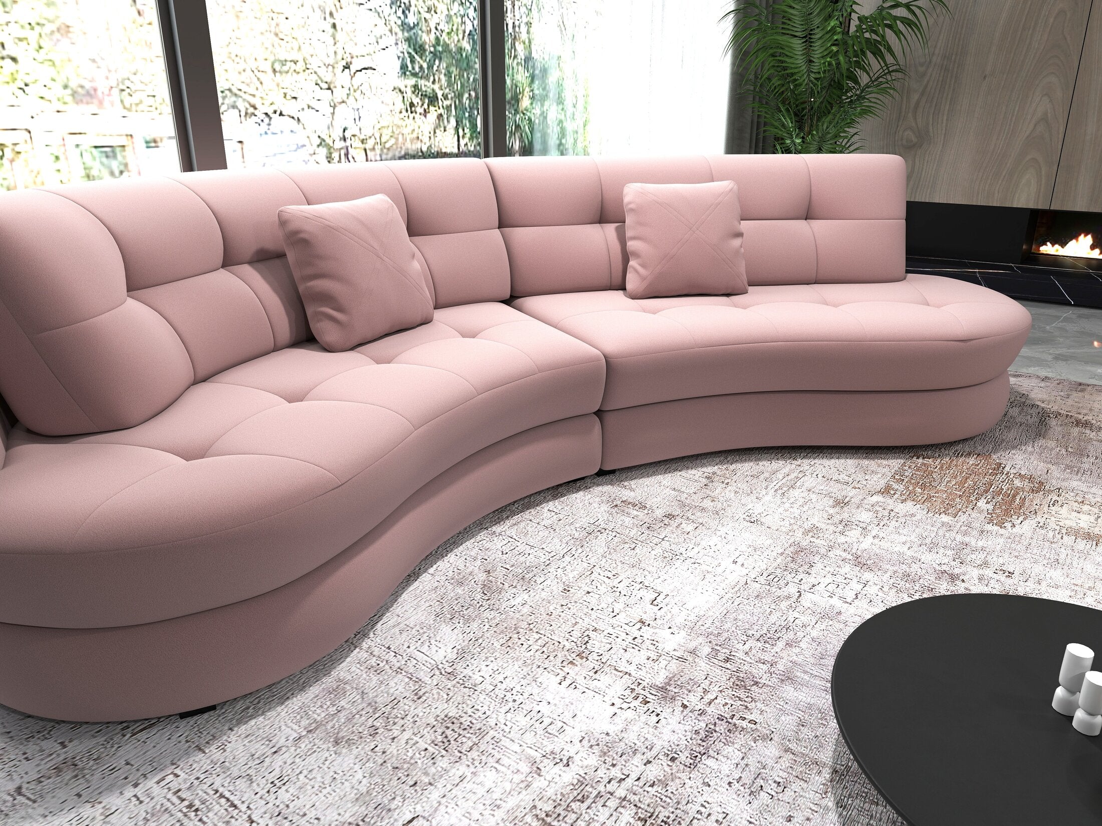 Canapea semirotunda dumonde cu șezut confortabil din spumă HR, Roma Royal Roz 300x160 cm