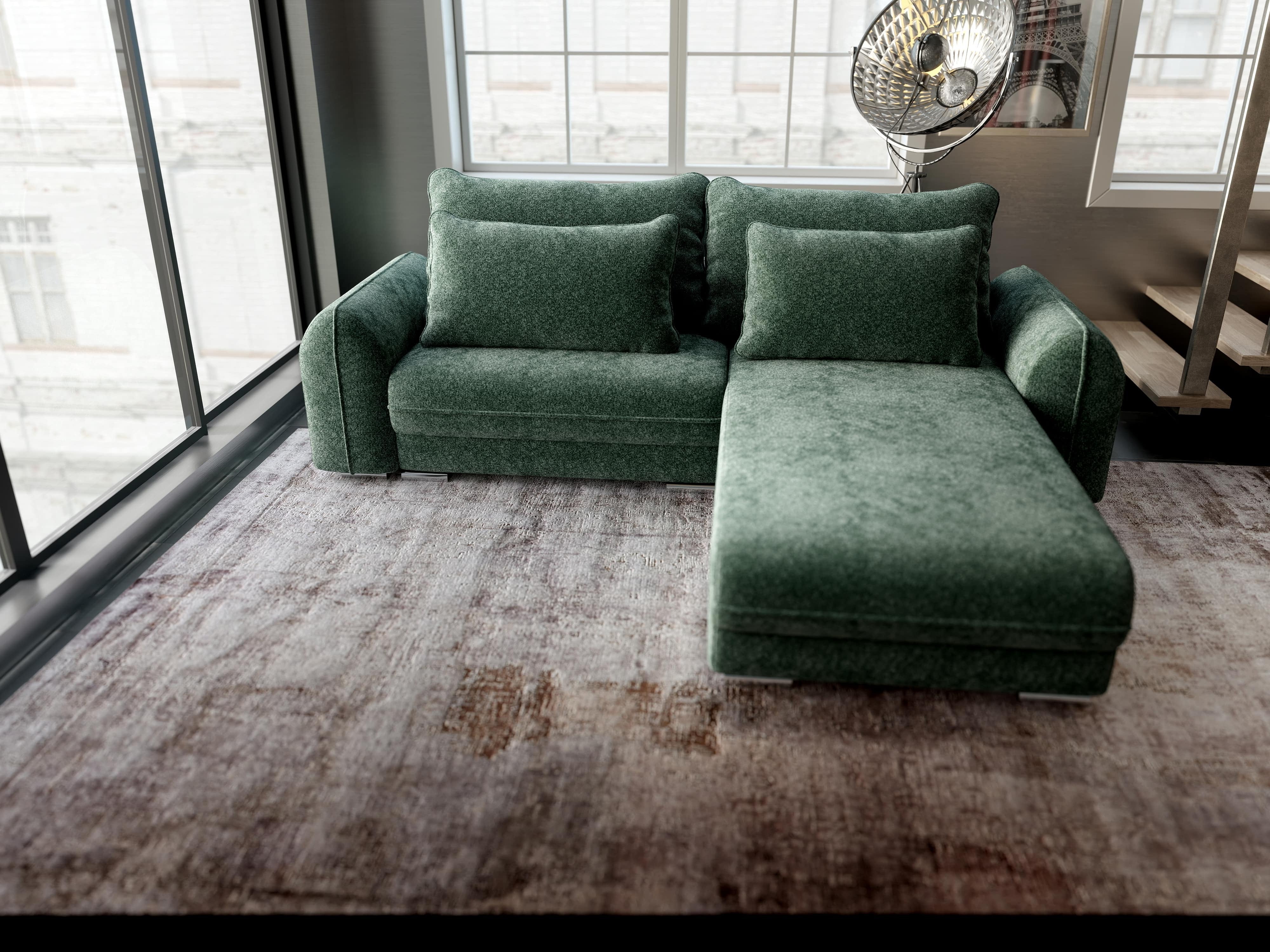 Colțar extensibil dumonde cu ladă de depozitare si sezut confortabil din spuma HR, Denver Euphoria Verde 275x185 cm II Fabrica