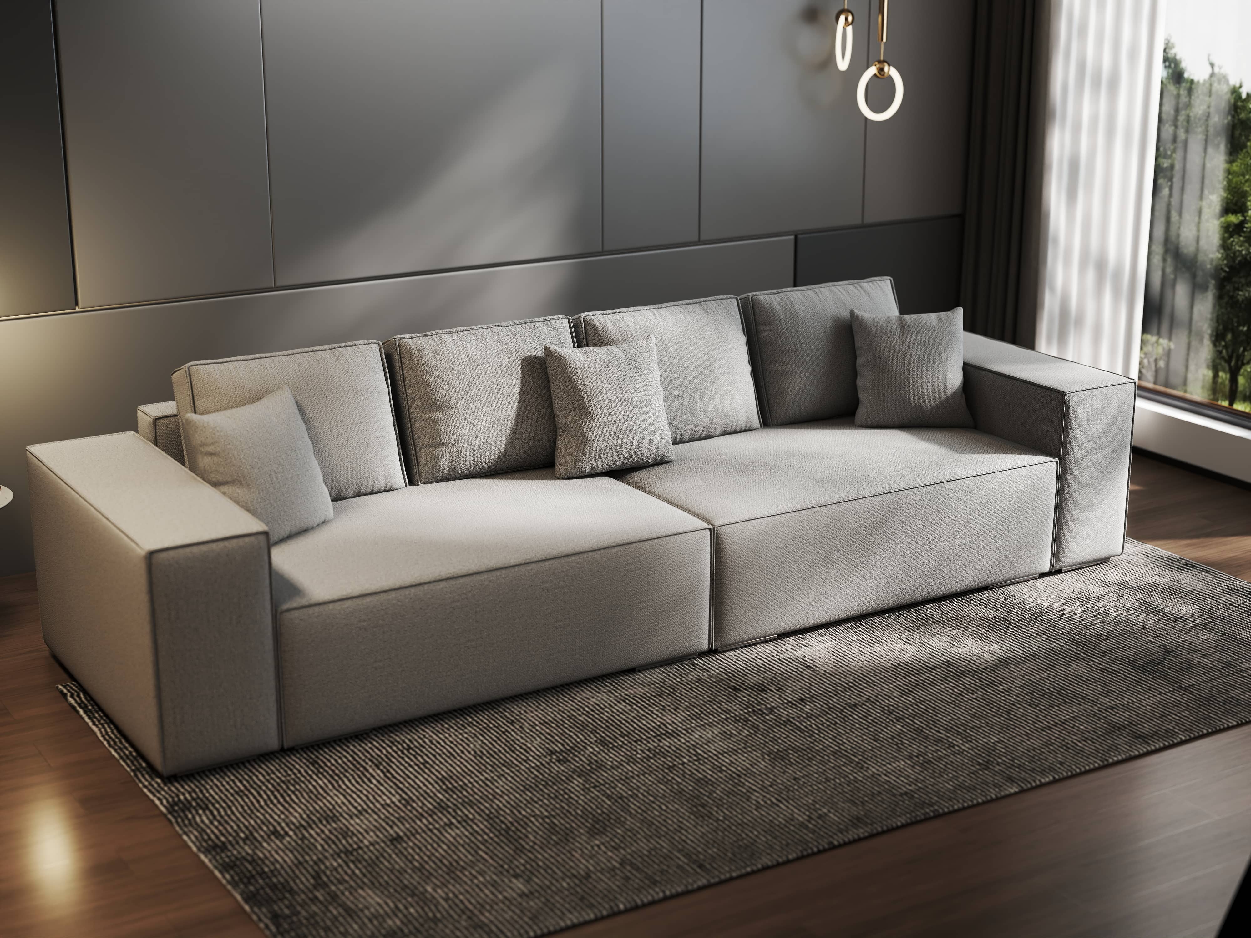Canapea extensibilă dumonde cu ladă de depozitare si sezut confortabil din spuma HR, Dream Enjoy Gri 310x100 cm Fabrica