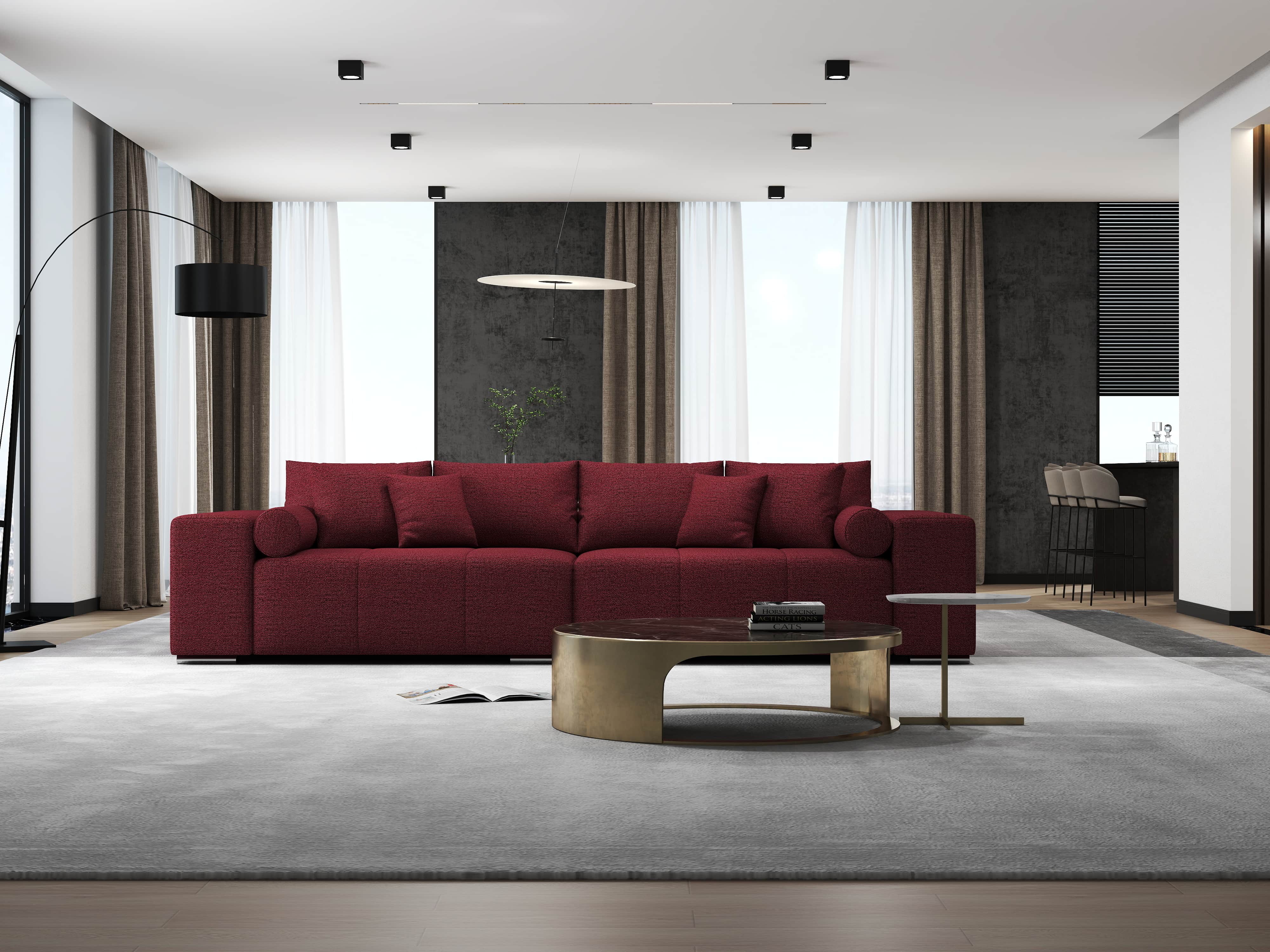 Canapea extensibilă dumonde cu ladă de depozitare si sezut confortabil din spuma HR, Marbela Enjoy Rosu XXL 295x100 cm fabrica