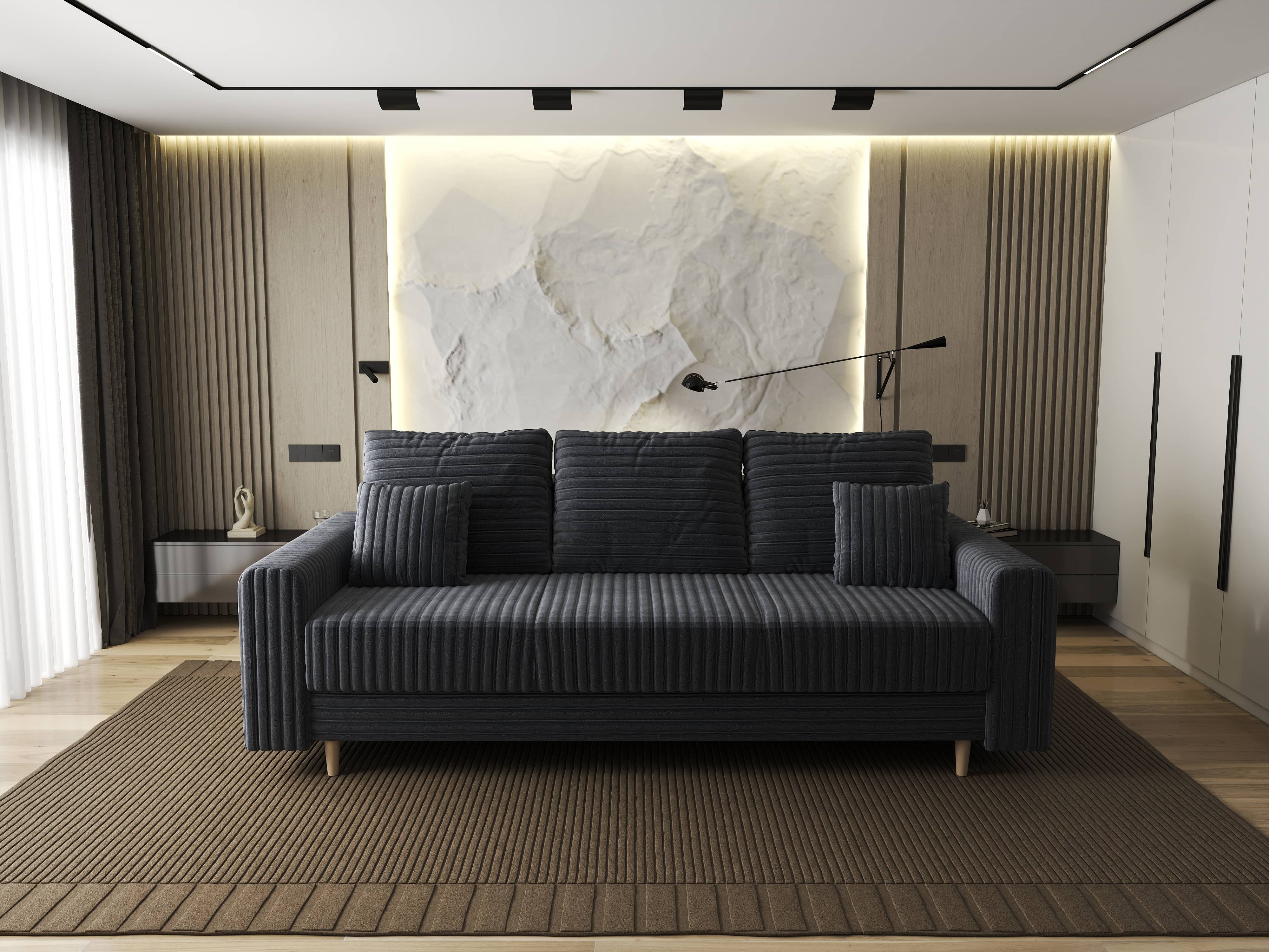 Canapea extensibilă dumonde cu ladă de depozitare si sezut confortabil din spuma HR, Kronos Ambience Gri 210x100 cm fabrica