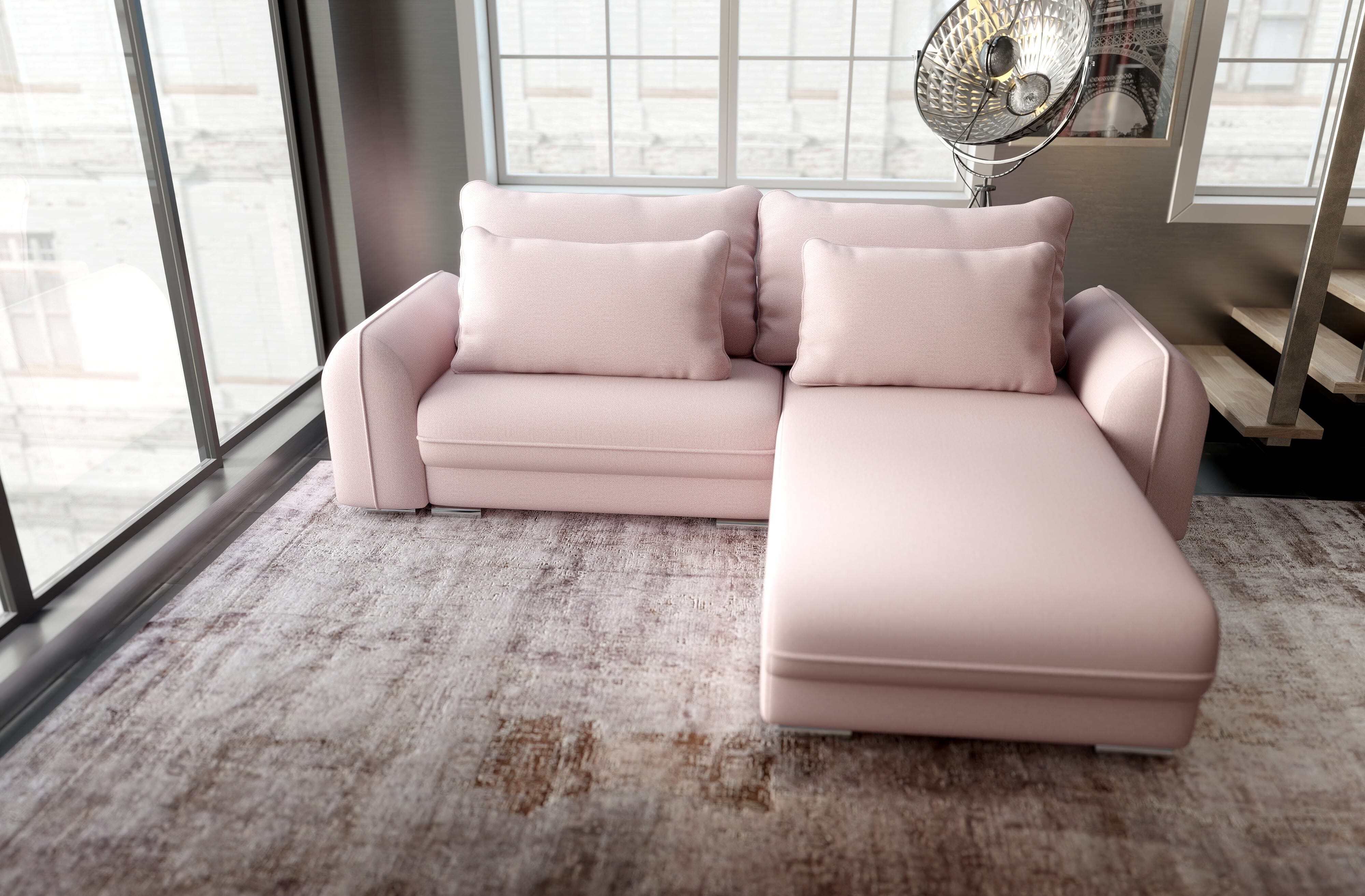 Colțar extensibil dumonde cu ladă de depozitare si sezut confortabil din spuma HR, Denver Enjoy Flamingo 275x185 cm II Fabrica