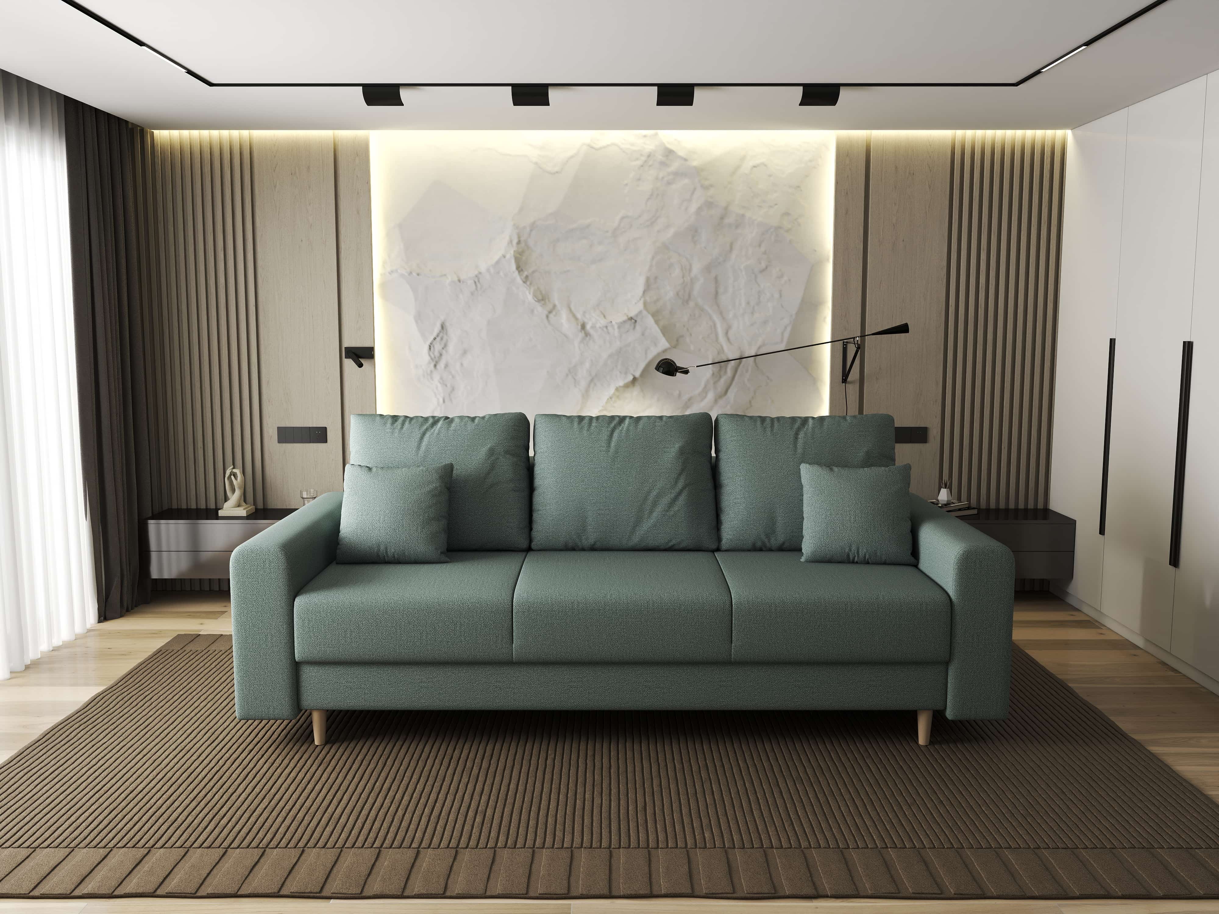 Canapea extensibilă dumonde cu ladă de depozitare si sezut confortabil din spuma HR, Kronos Enjoy Mint 210x100 cm fabrica