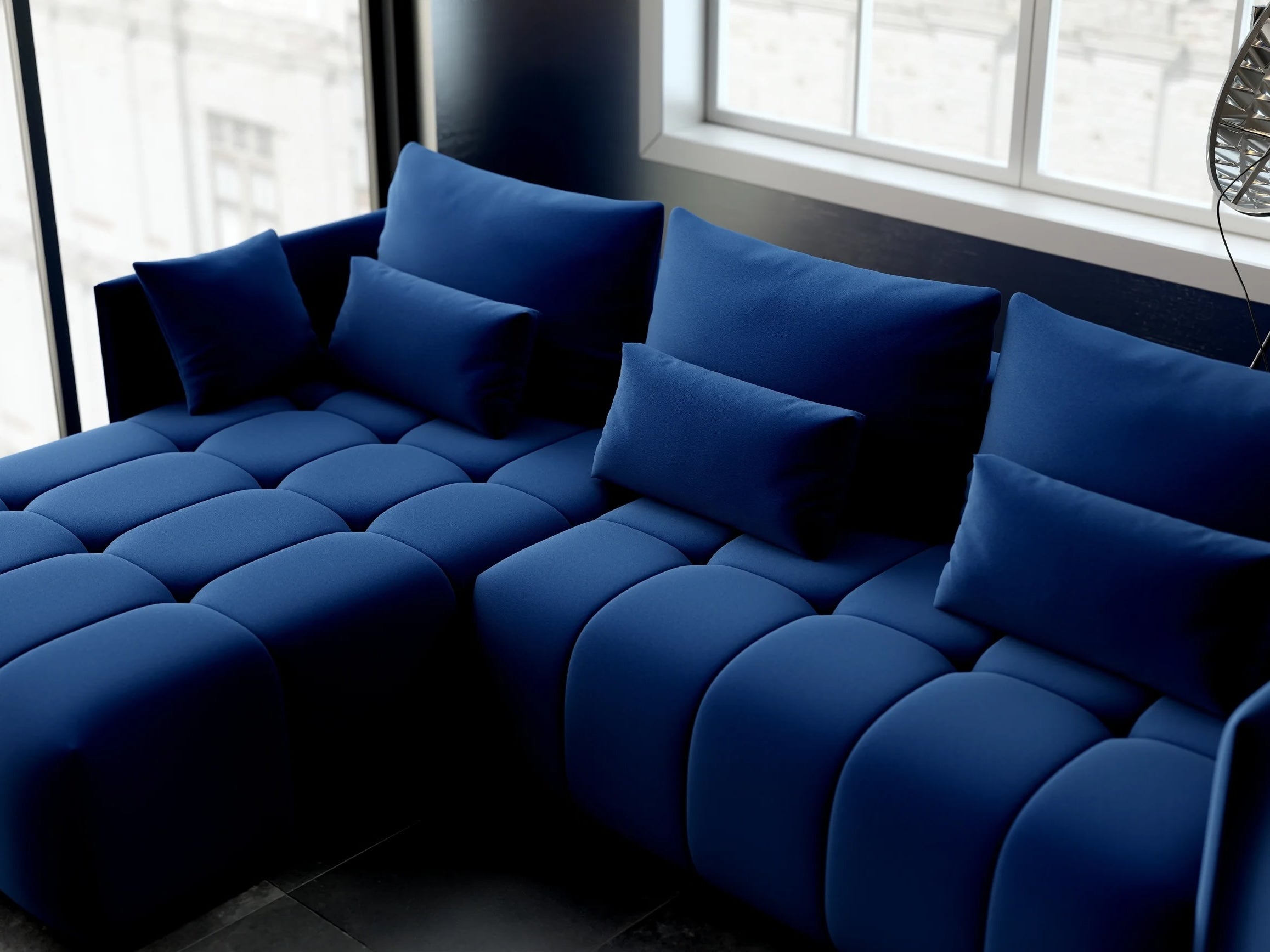 Colțar extensibil dumonde cu ladă de depozitare si sezut confortabil din spuma HR, Malta Royal Blue 235x185 cm Fabrica