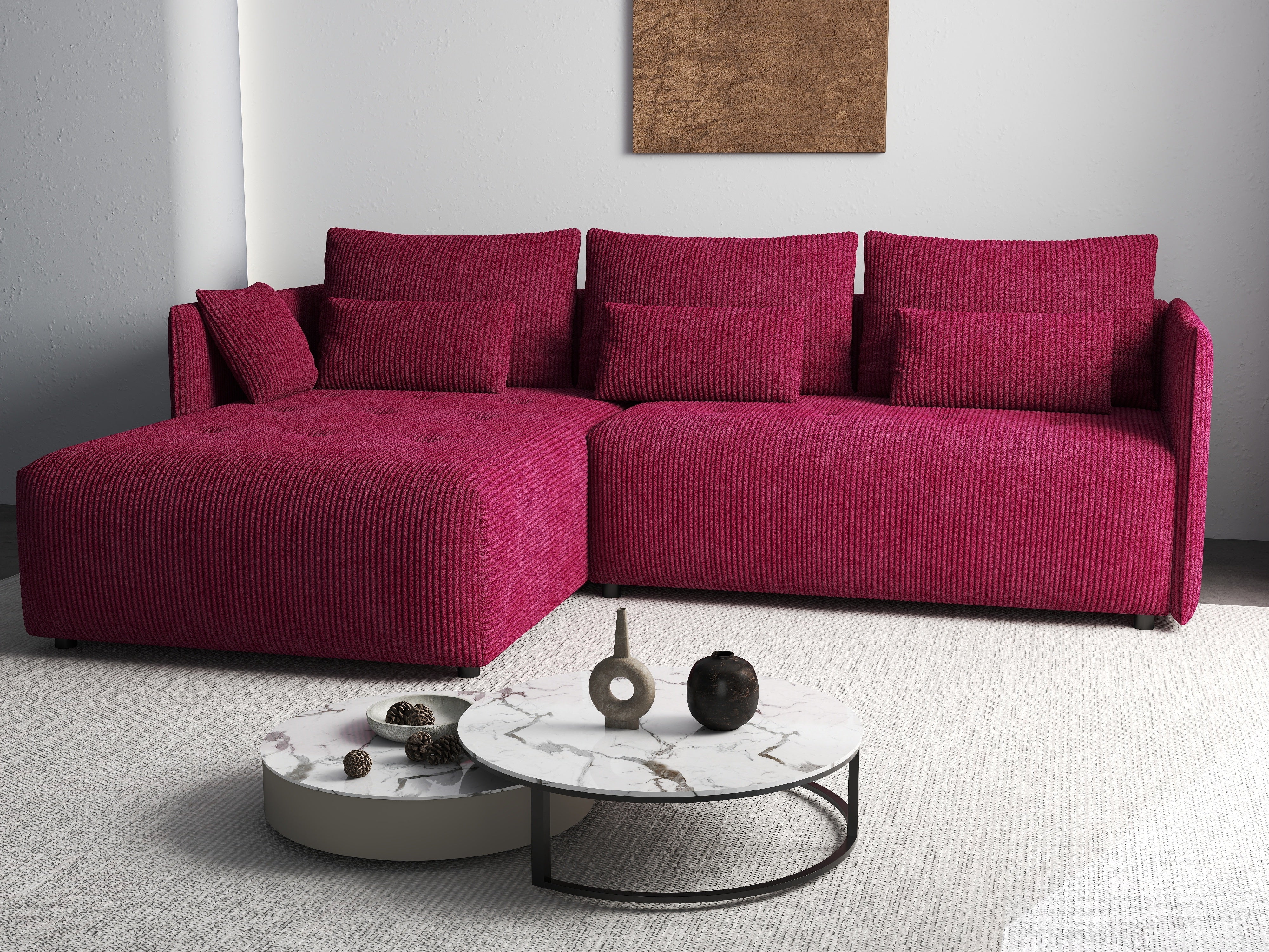 Colțar extensibil dumonde cu ladă de depozitare si sezut confortabil din spuma HR, Malta Zoom Red 235x185 cm Fabrica