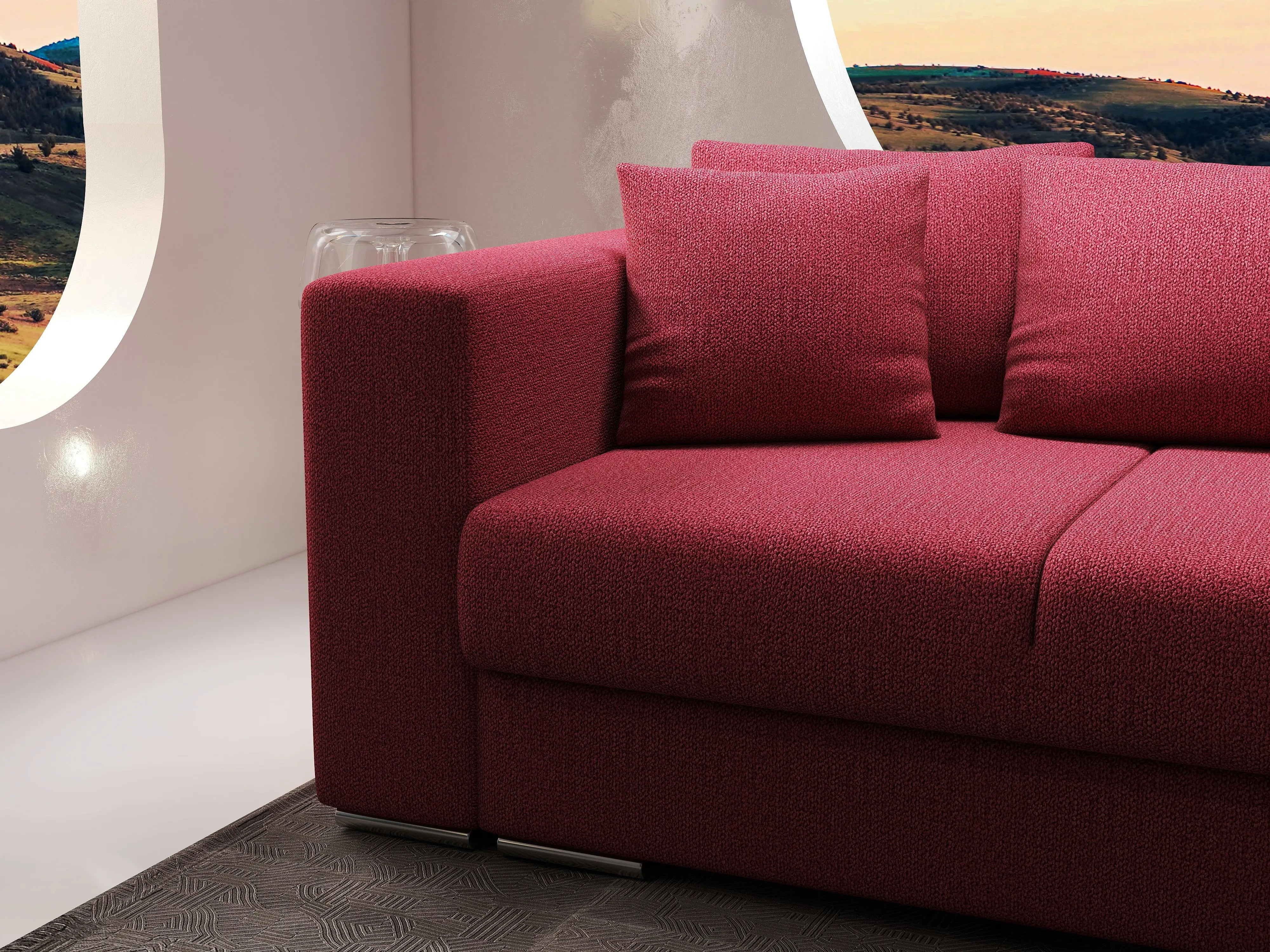 Canapea extensibilă dumonde cu ladă de depozitare si sezut confortabil din spuma HR, Gloria Bordoux 240x100 cm Fabrica