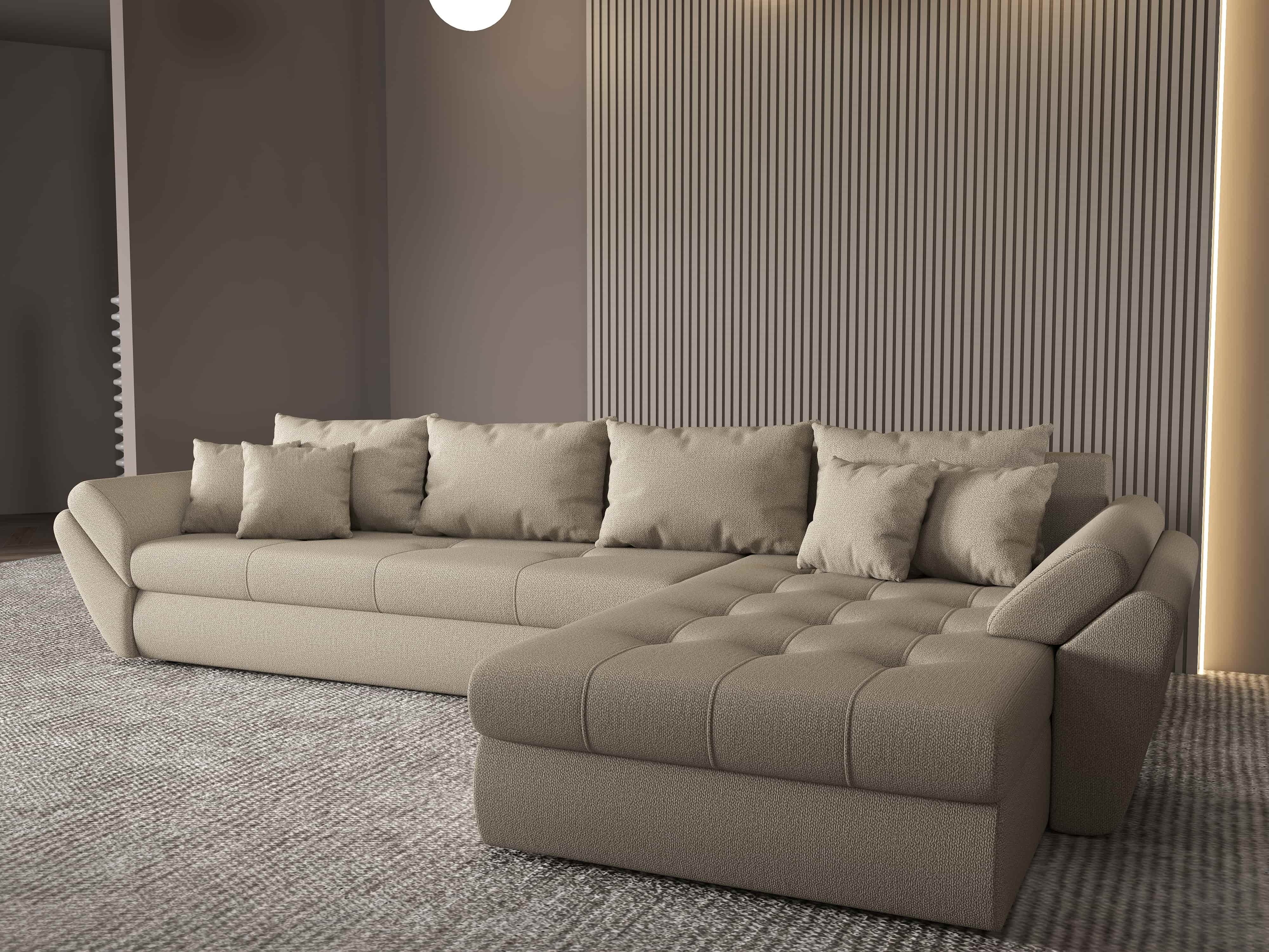 Colțar extensibil dumonde cu ladă de depozitare si sezut confortabil din spuma HR, Loana XL Enjoy Camel II 335x185 cm Fabrica