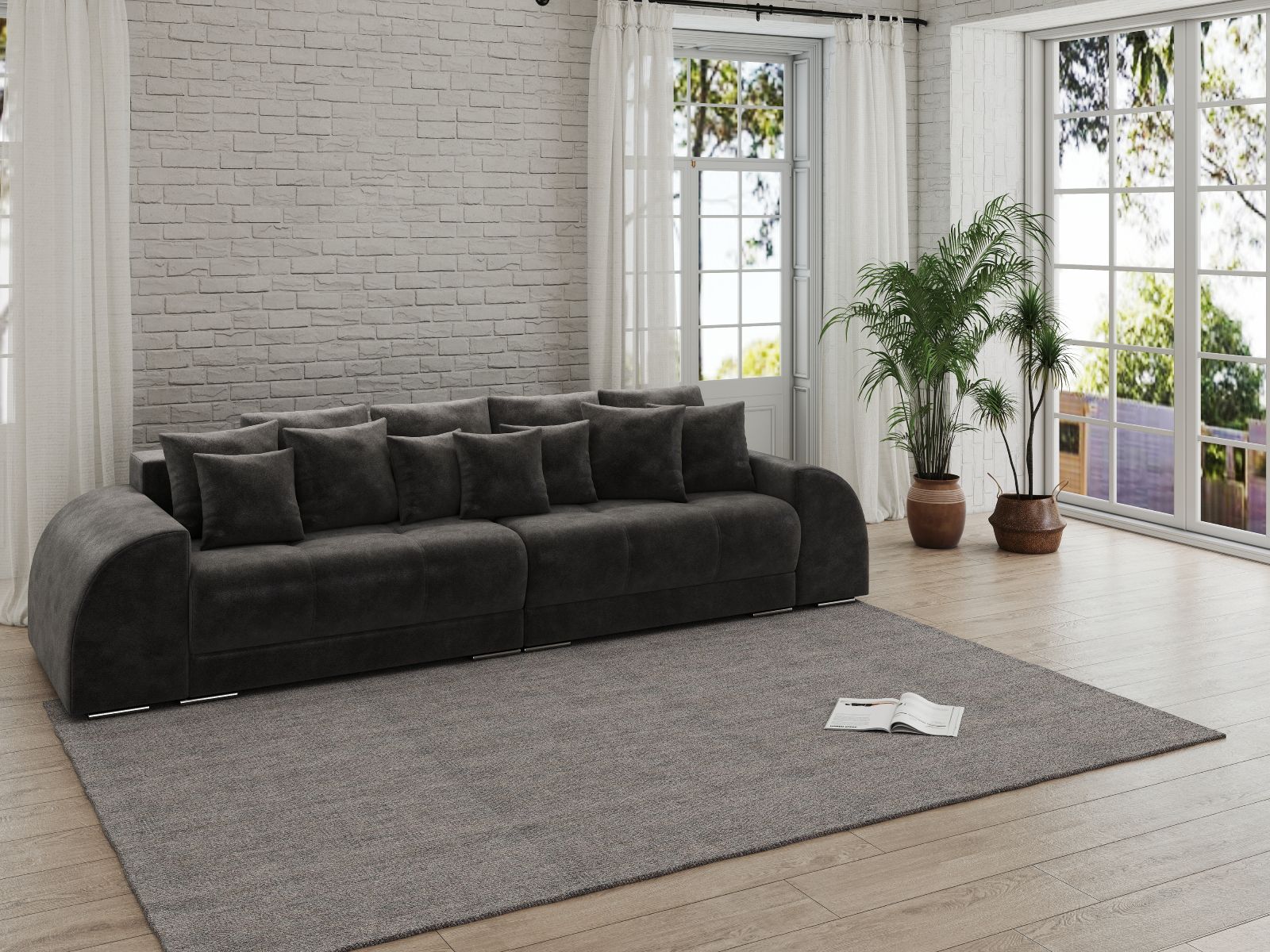 Canapea extensibilă dumonde cu 2 lăzi de depozitare si sezut confortabil din spuma HR, Verona Madagaskar Black 310x100 cm Fabrica
