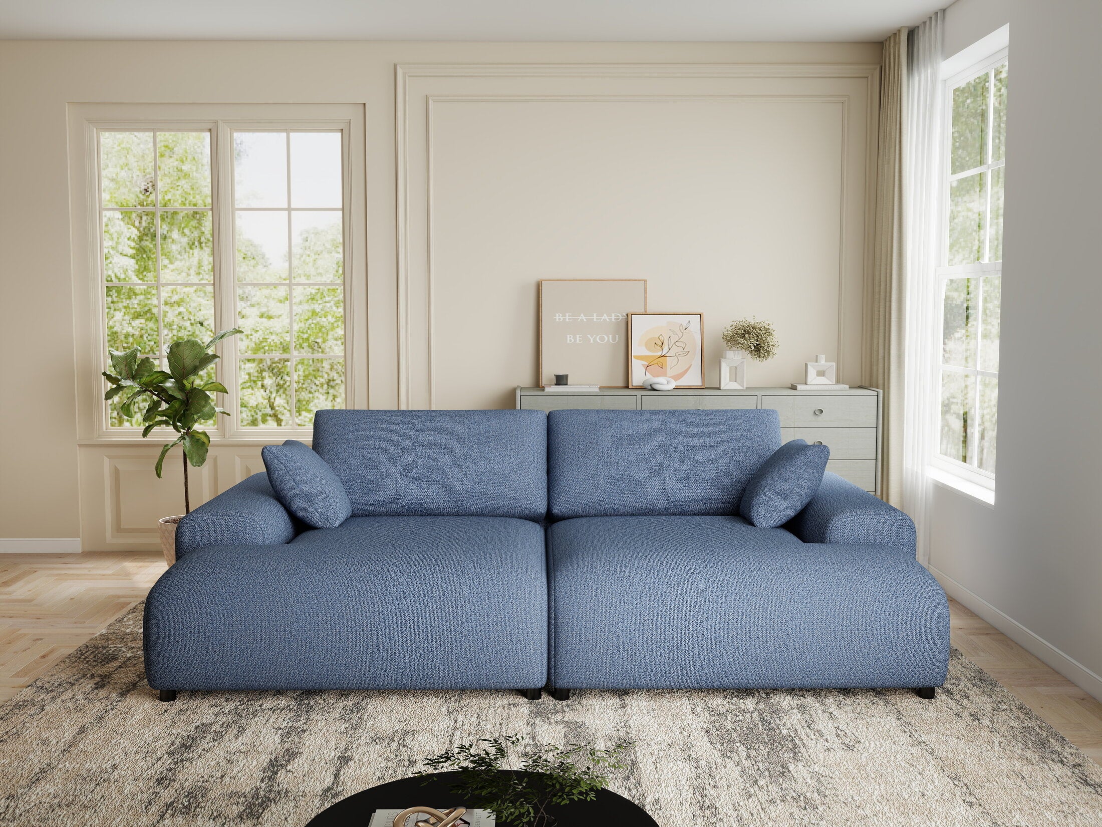 Canapea dumonde cu sezut confortabil din spuma HR, Hudson Enjoy Albastru 237x144 cm