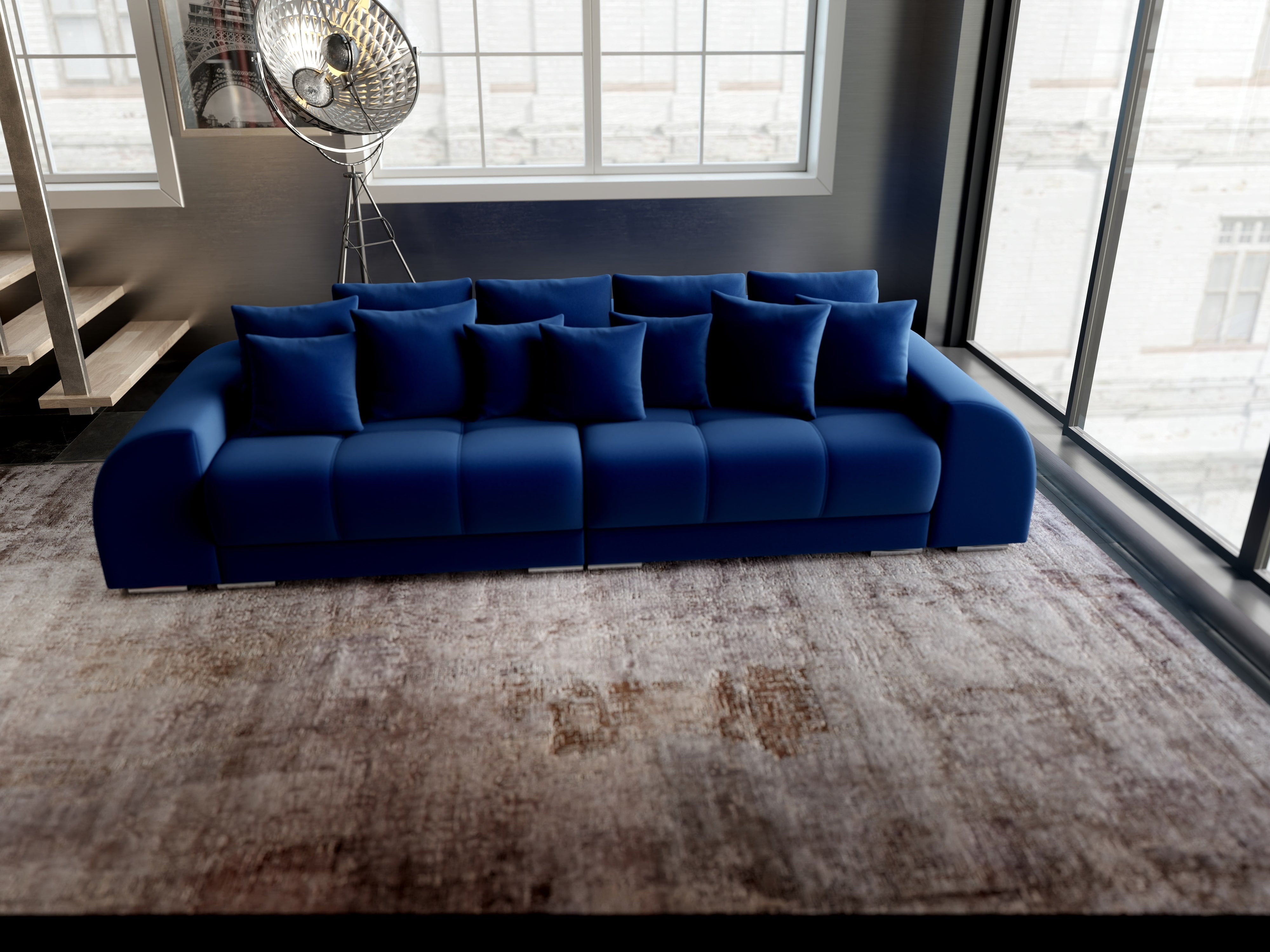 Canapea extensibilă dumonde cu 2 lăzi de depozitare si sezut confortabil din spuma HR, Verona Royal Blue 310x100 cm Fabrica