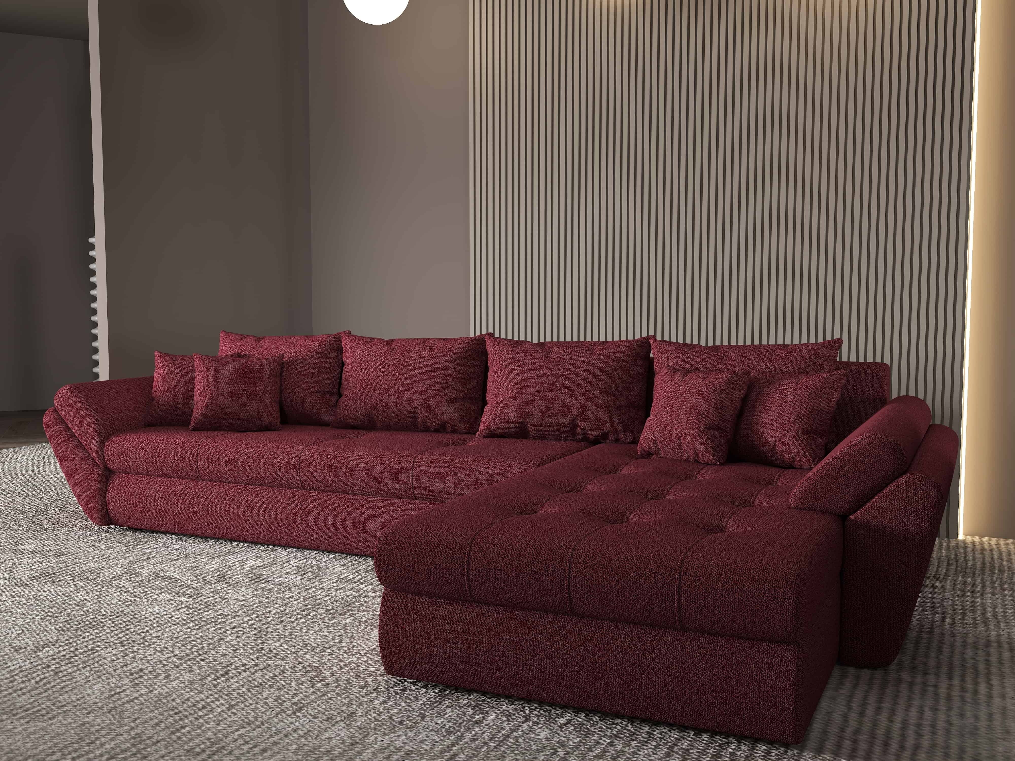 Colțar extensibil dumonde cu ladă de depozitare si sezut confortabil din spuma HR, Loana XL Enjoy Rosu II 335x185 cm Fabrica