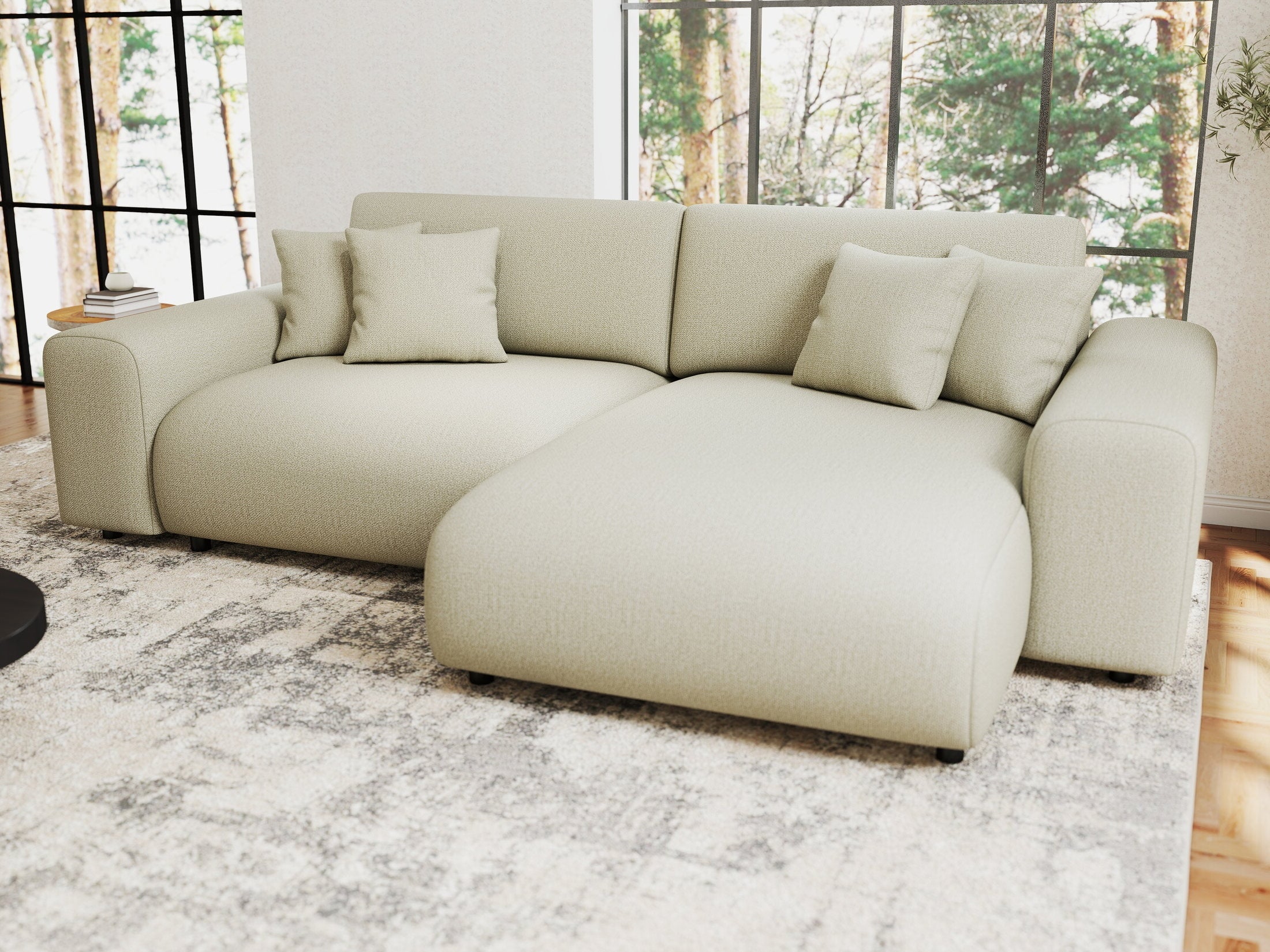 Colțar extensibil dumonde cu ladă de depozitare si sezut confortabil din spuma HR, Sarina Enjoy Bej 255x168 cm II