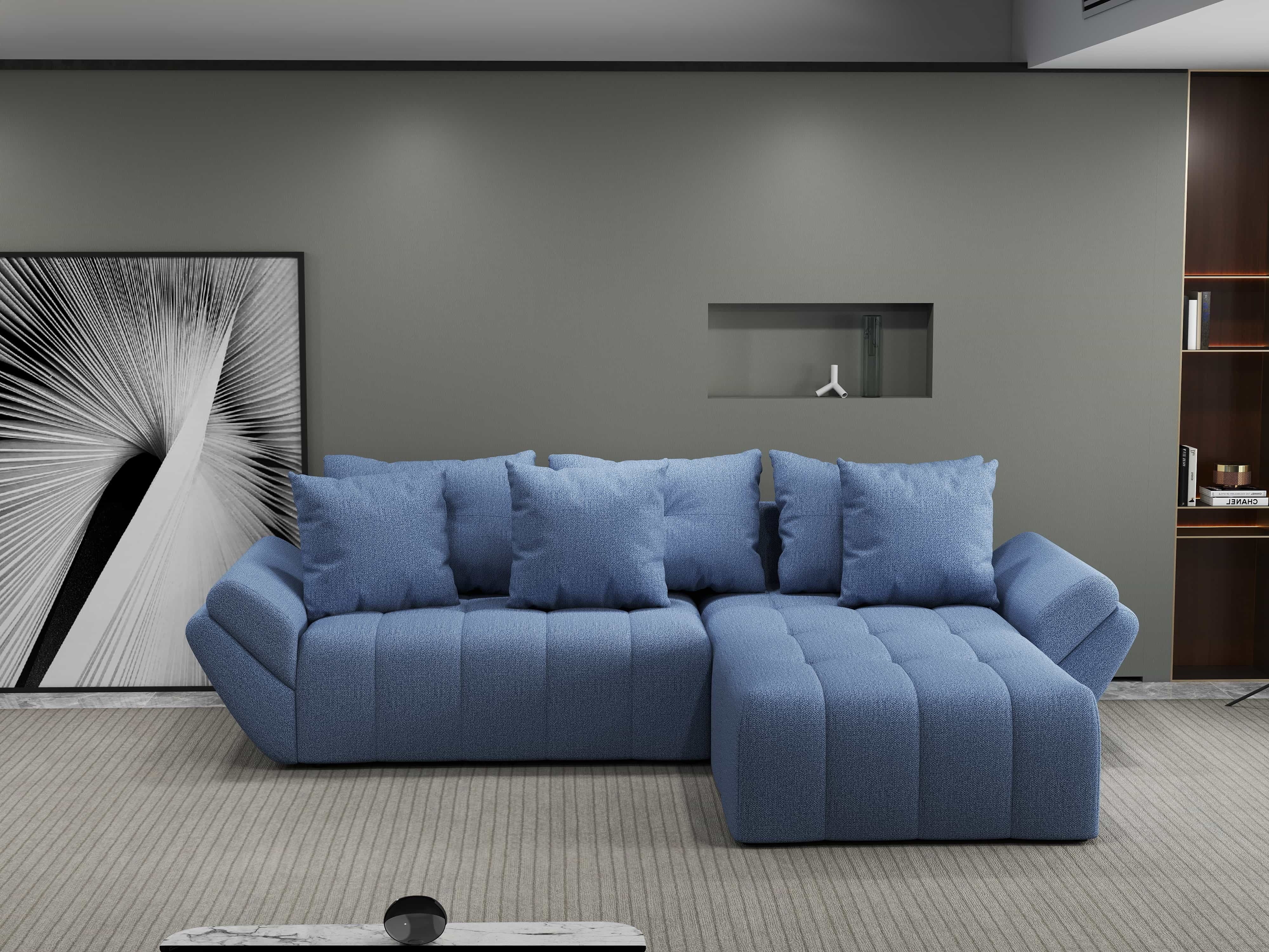 Colțar extensibil dumonde cu ladă de depozitare si sezut confortabil din spuma HR, Berlin Enjoy Albastru 280x185 cm II Fabrica