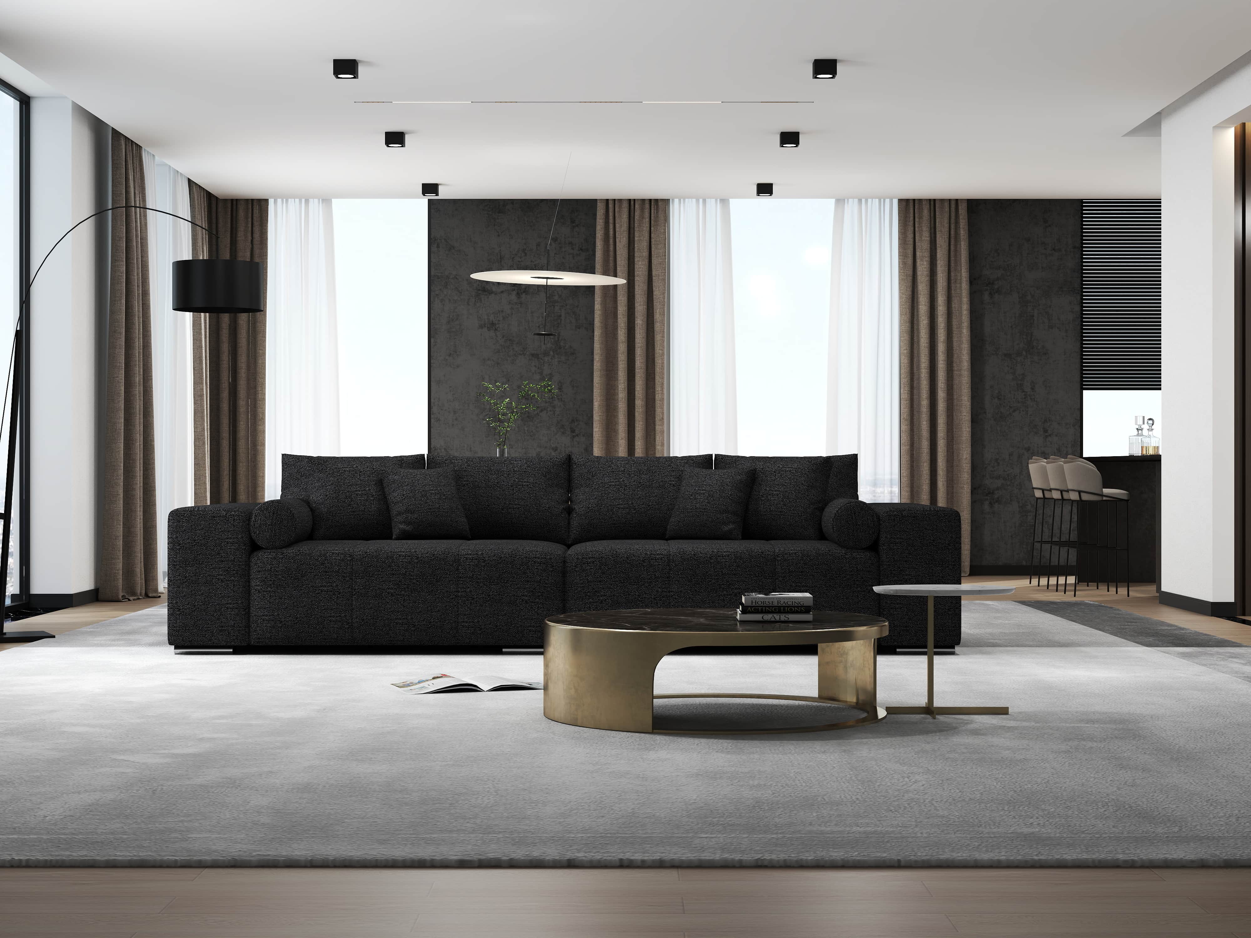 Canapea extensibilă dumonde cu ladă de depozitare si sezut confortabil din spuma HR, Marbela Dark XXL 295x100 cm Fabrica