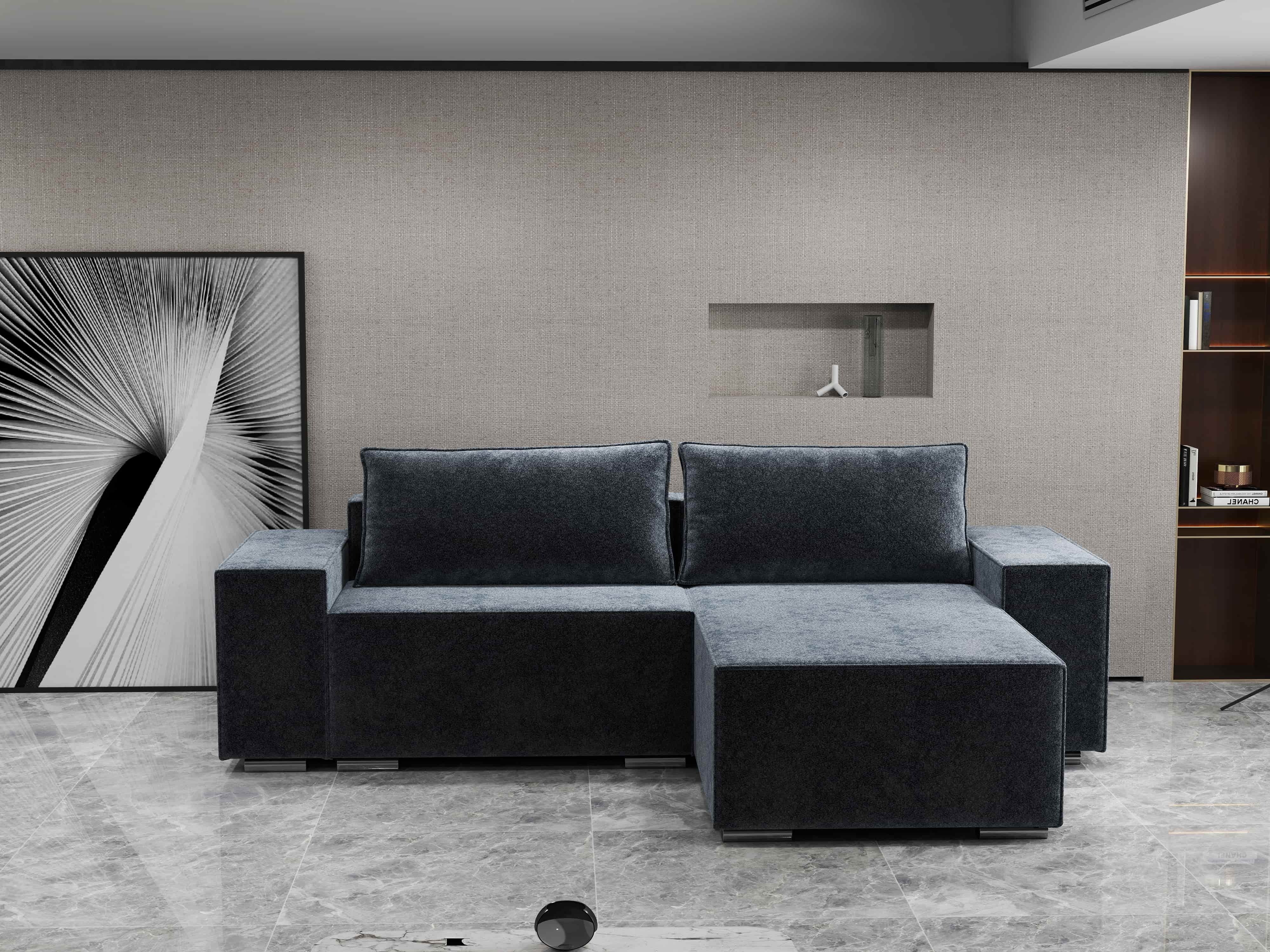 Colțar extensibil dumonde cu ladă de depozitare si sezut confortabil din spuma HR, Dream Euphoria Grafit 290x185 cm II Fabrica