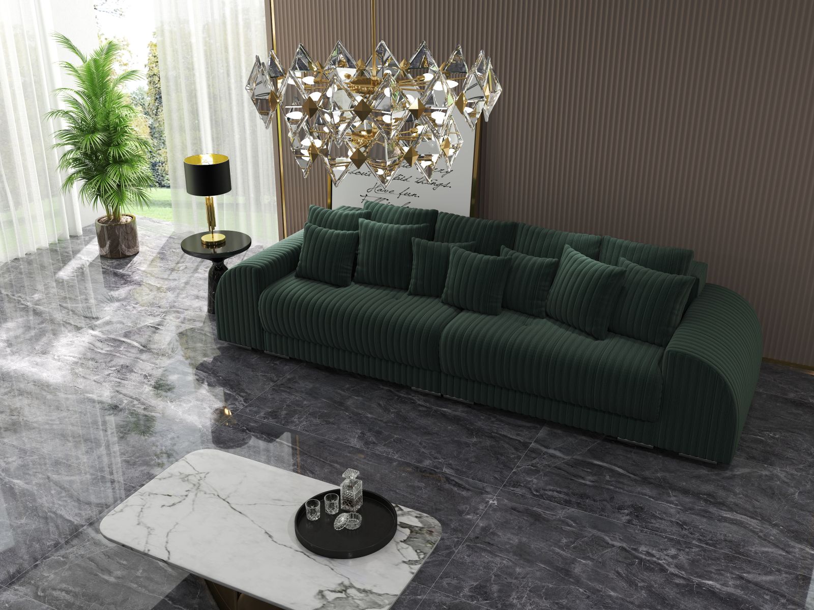 Canapea extensibilă dumonde cu 2 lăzi de depozitare si sezut confortabil din spuma HR, Verona Ambience Green 310x100 cm Fabrica