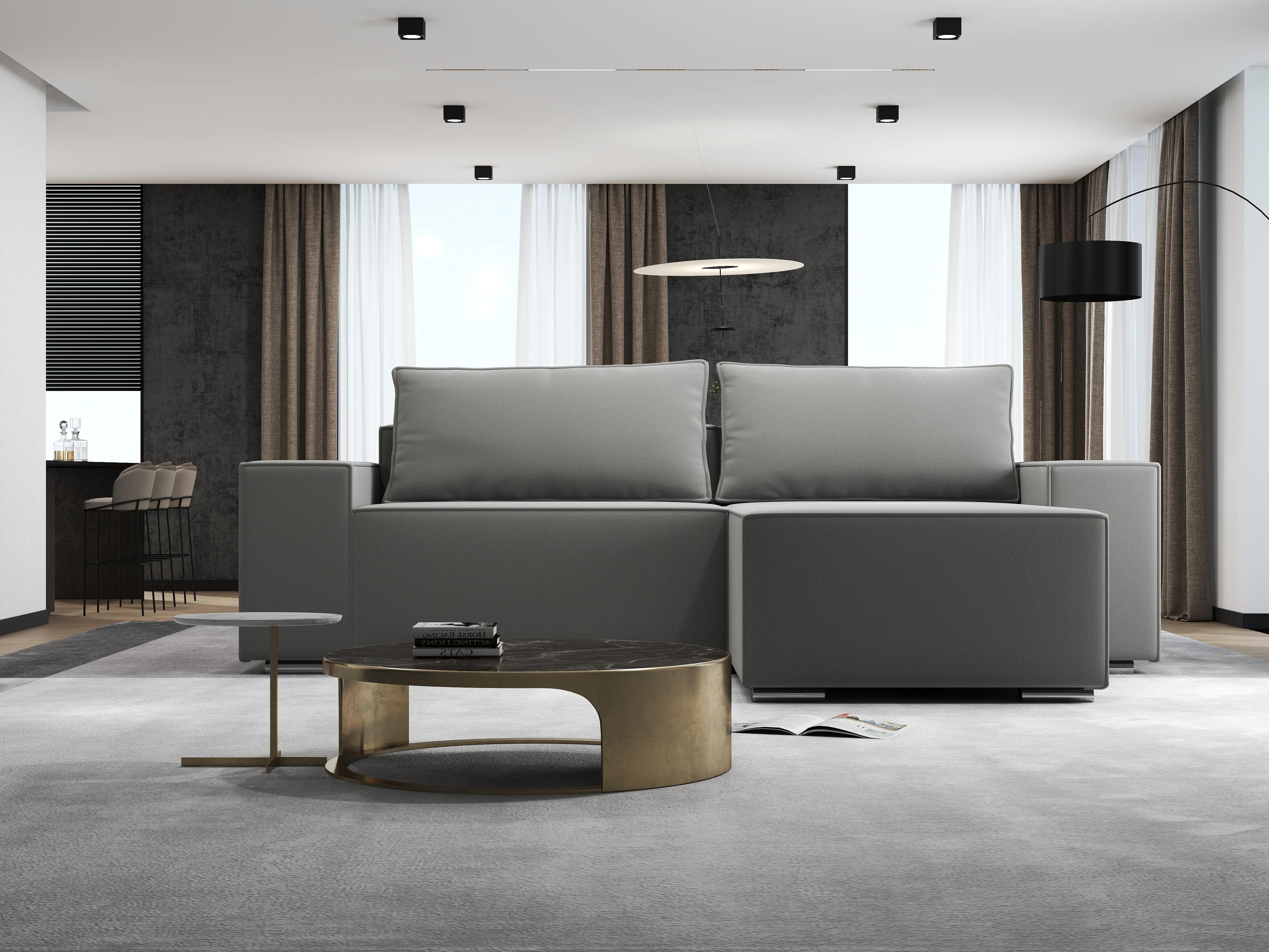 Colțar extensibil dumonde cu ladă de depozitare si sezut confortabil din spuma HR, Dream Royal Gri 290x185 cm II Fabrica